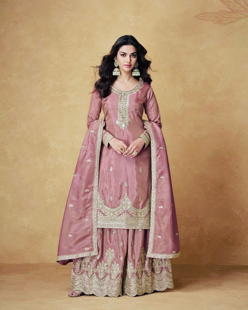 Designer Party Wear Top–Palazzo–Dupatta Set