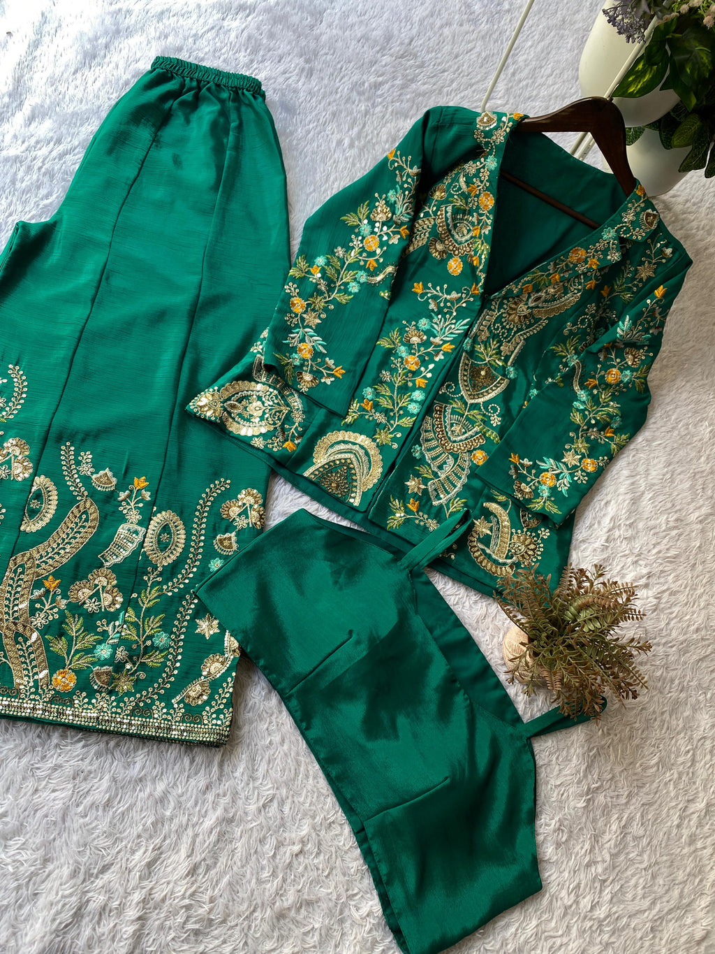 Designer Chinon 3-Piece Plazzo Set with Sequin Embroidery