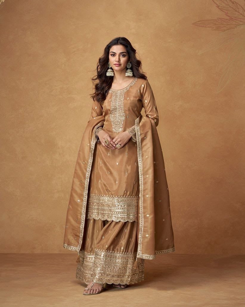 Designer Party Wear Top–Palazzo–Dupatta Set