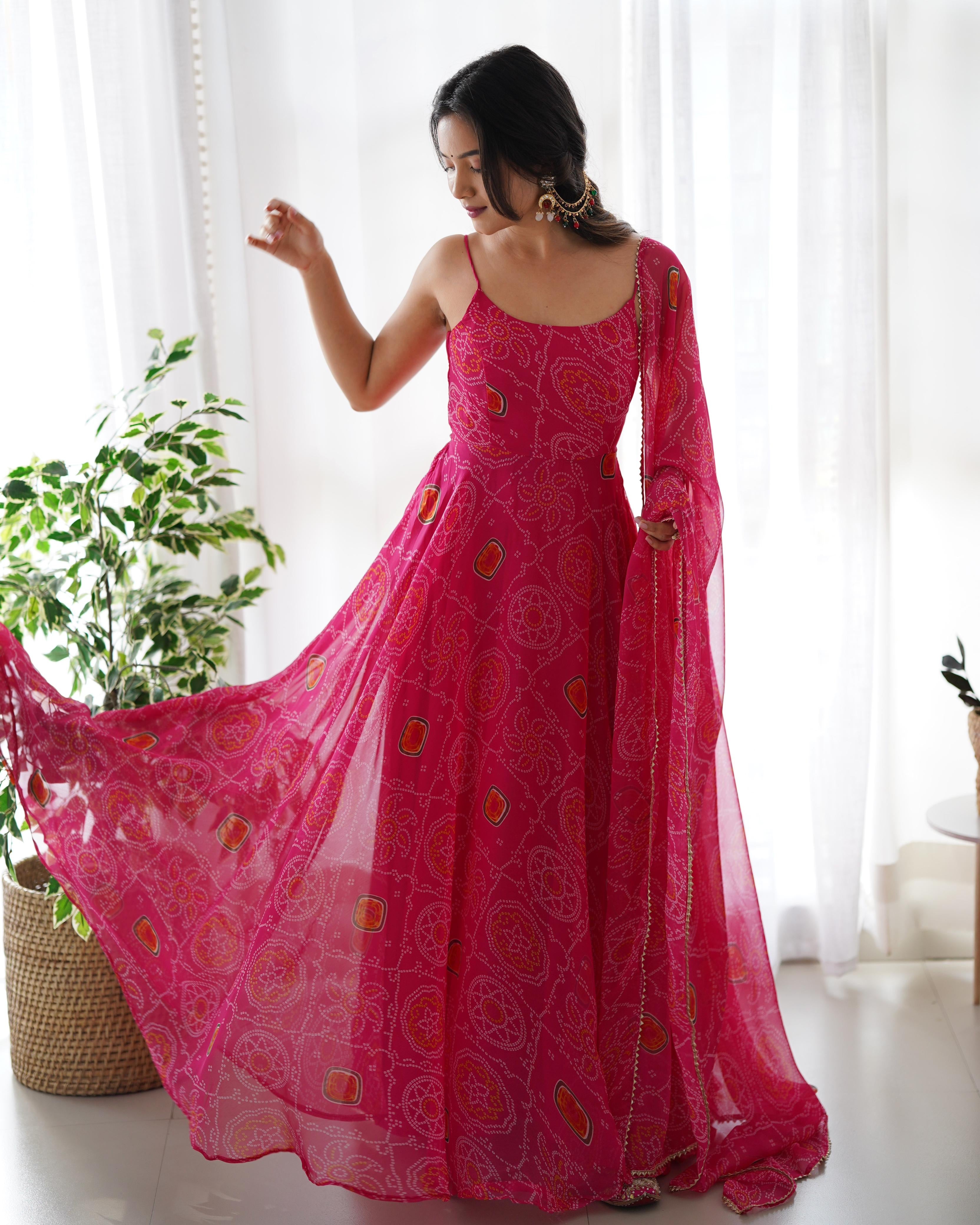 Lightweight Chiffon Bandhej Fully Flare Gown