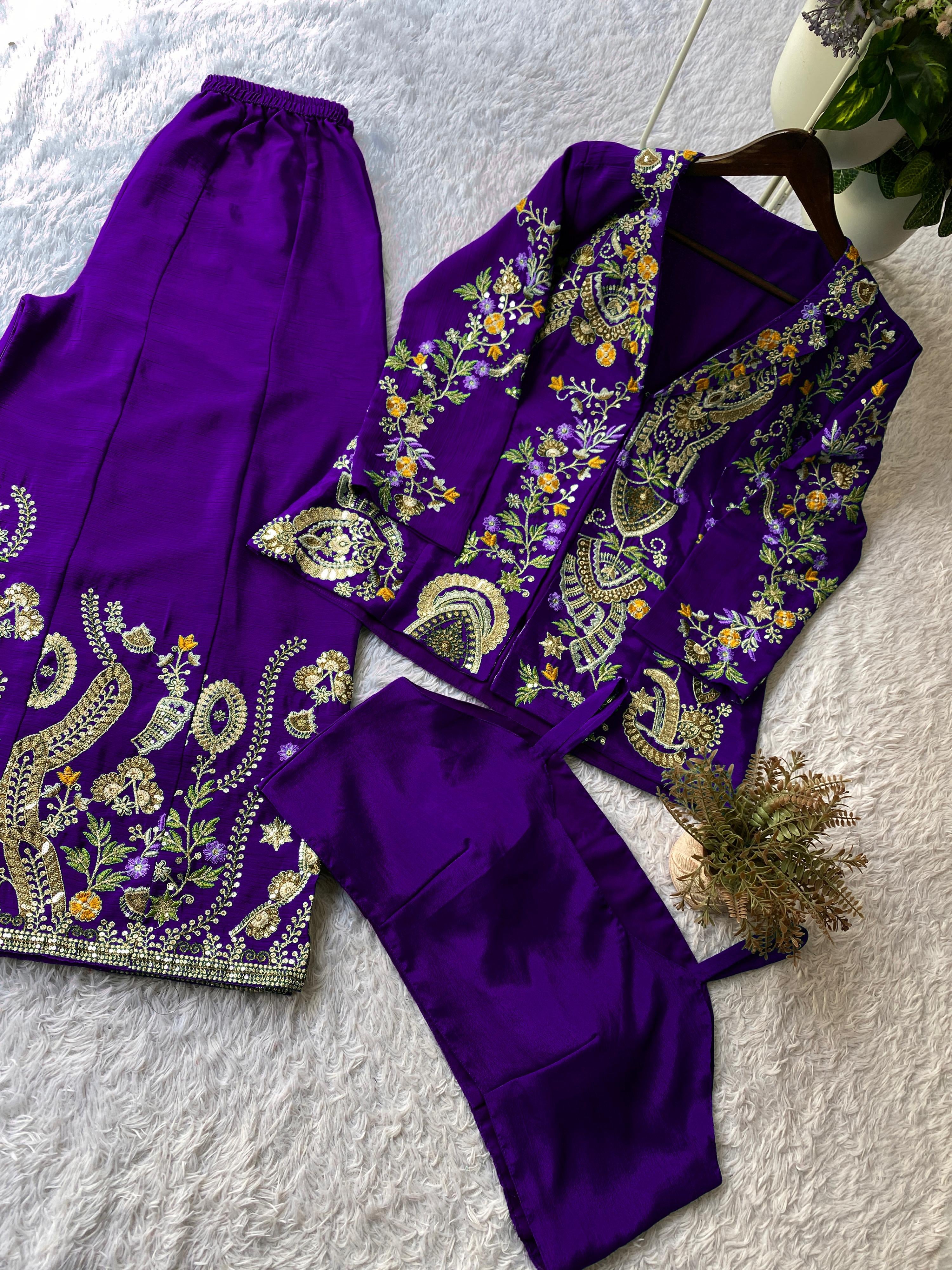 Designer Chinon 3-Piece Plazzo Set with Sequin Embroidery
