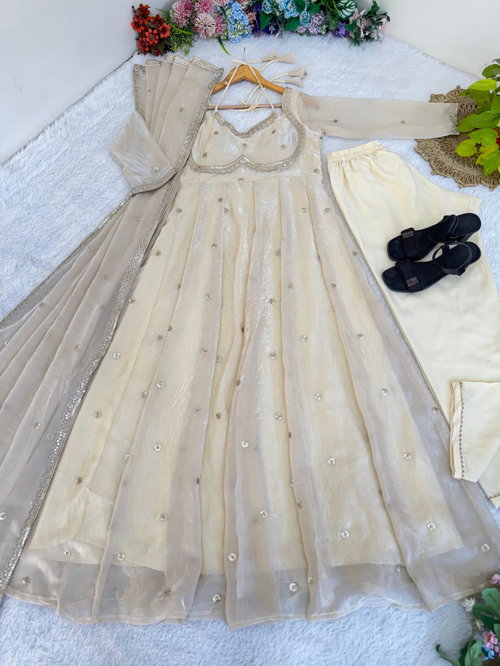 Fendi Satin Gown Set with Dupatta & Pant