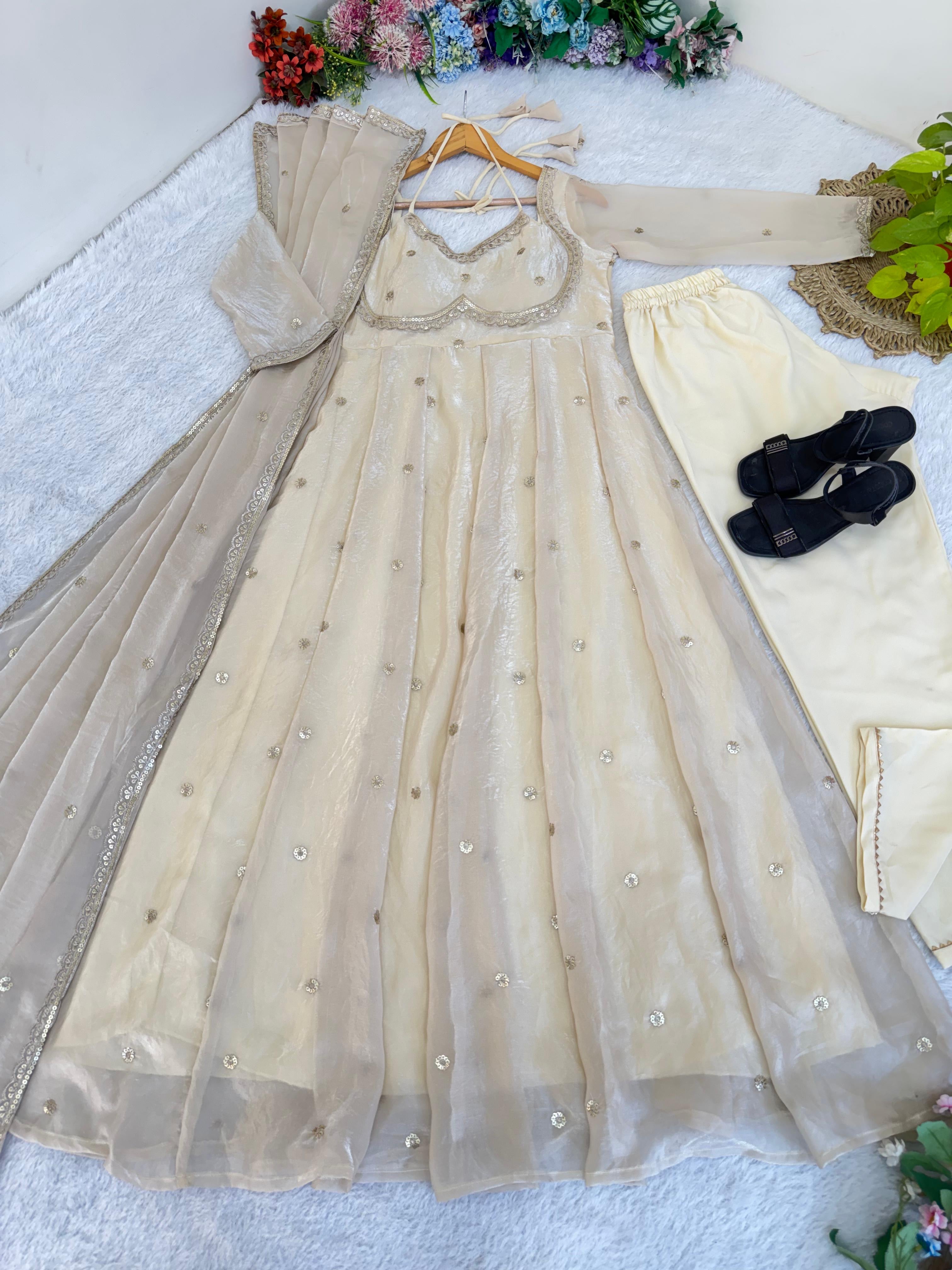 Fendi Satin Gown Set with Dupatta & Pant