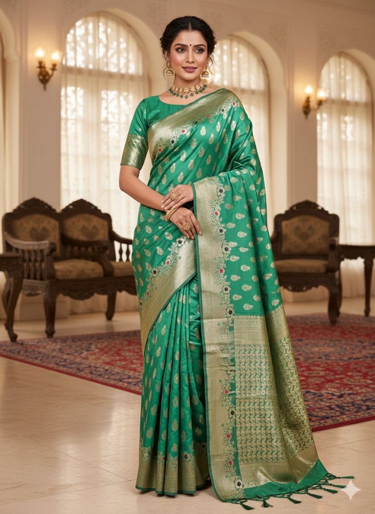Pure Banarasi Silk Saree with Floral & Meenakari Design