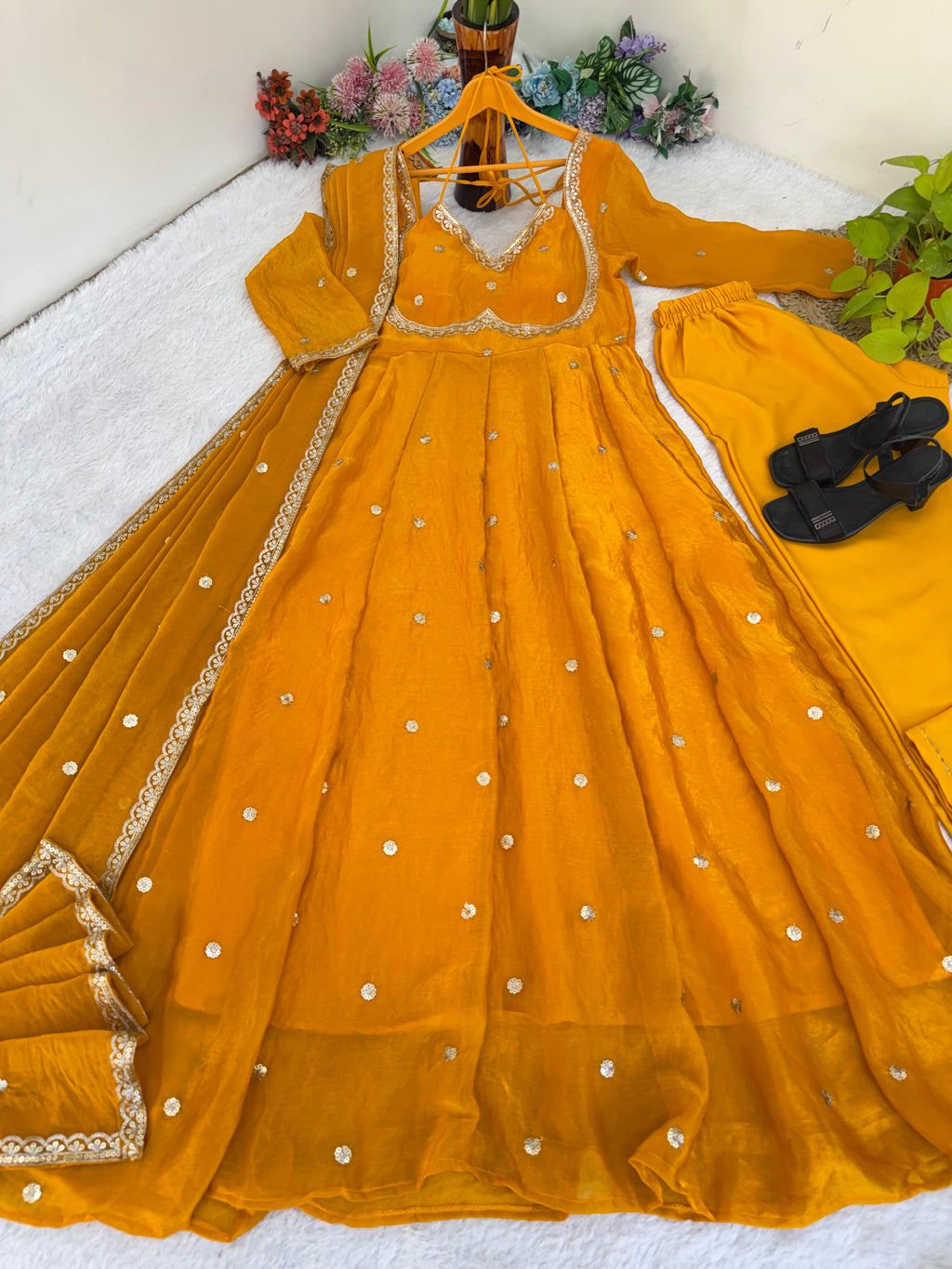 Fendi Satin Gown Set with Dupatta & Pant