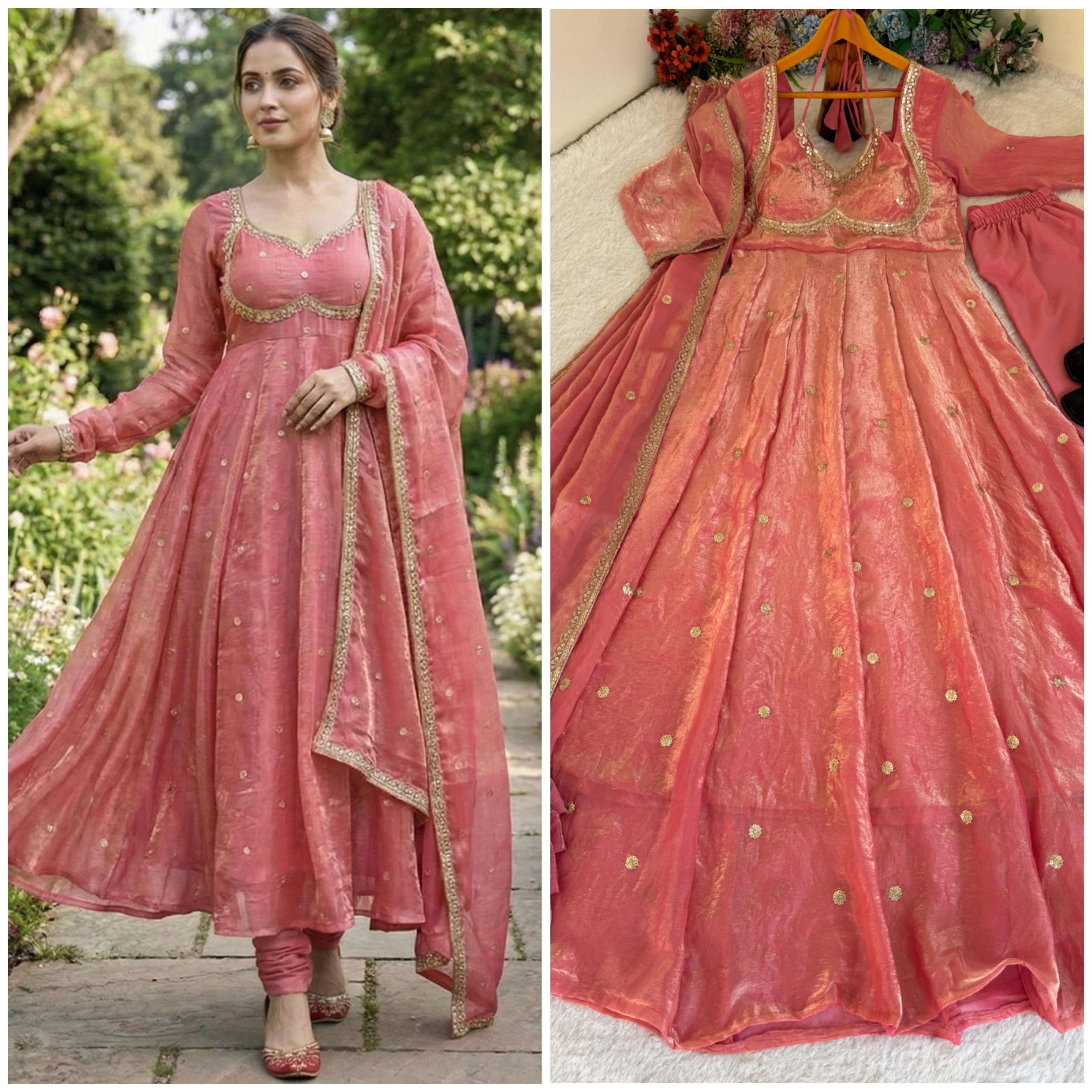 Fendi Satin Gown Set with Dupatta & Pant