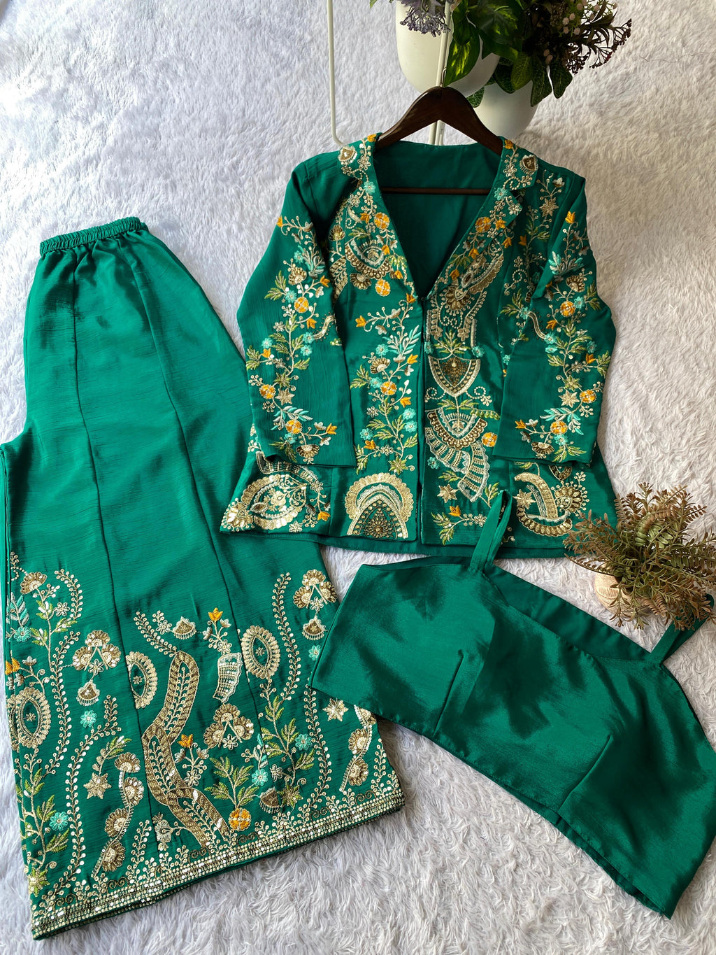 Designer Chinon 3-Piece Plazzo Set with Sequin Embroidery
