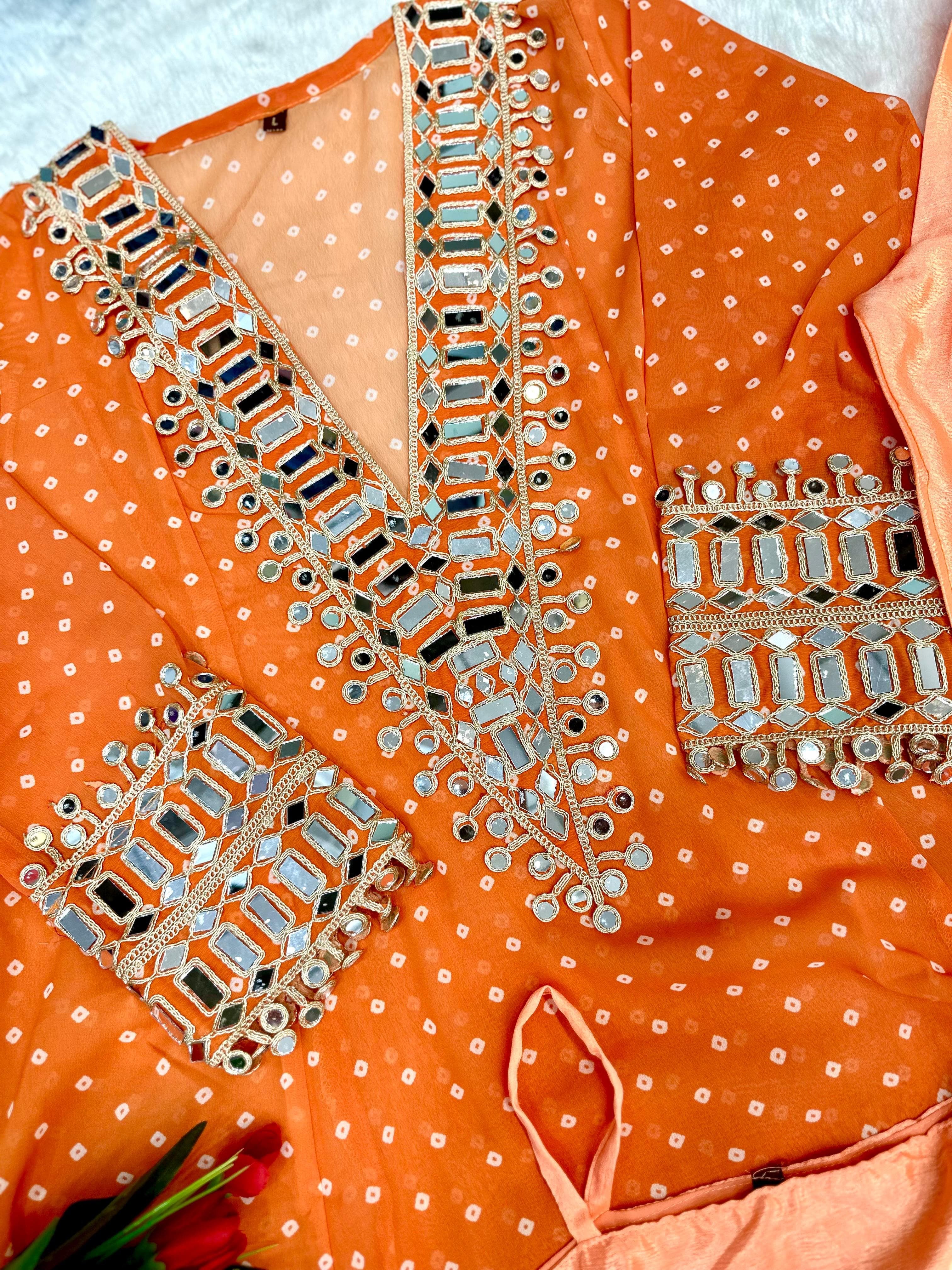 Real Mirror work Indo-western 3 Piece Set