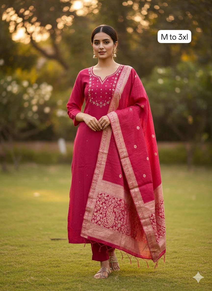 Premium Handwork Kurti Set with Banarasi Dupatta