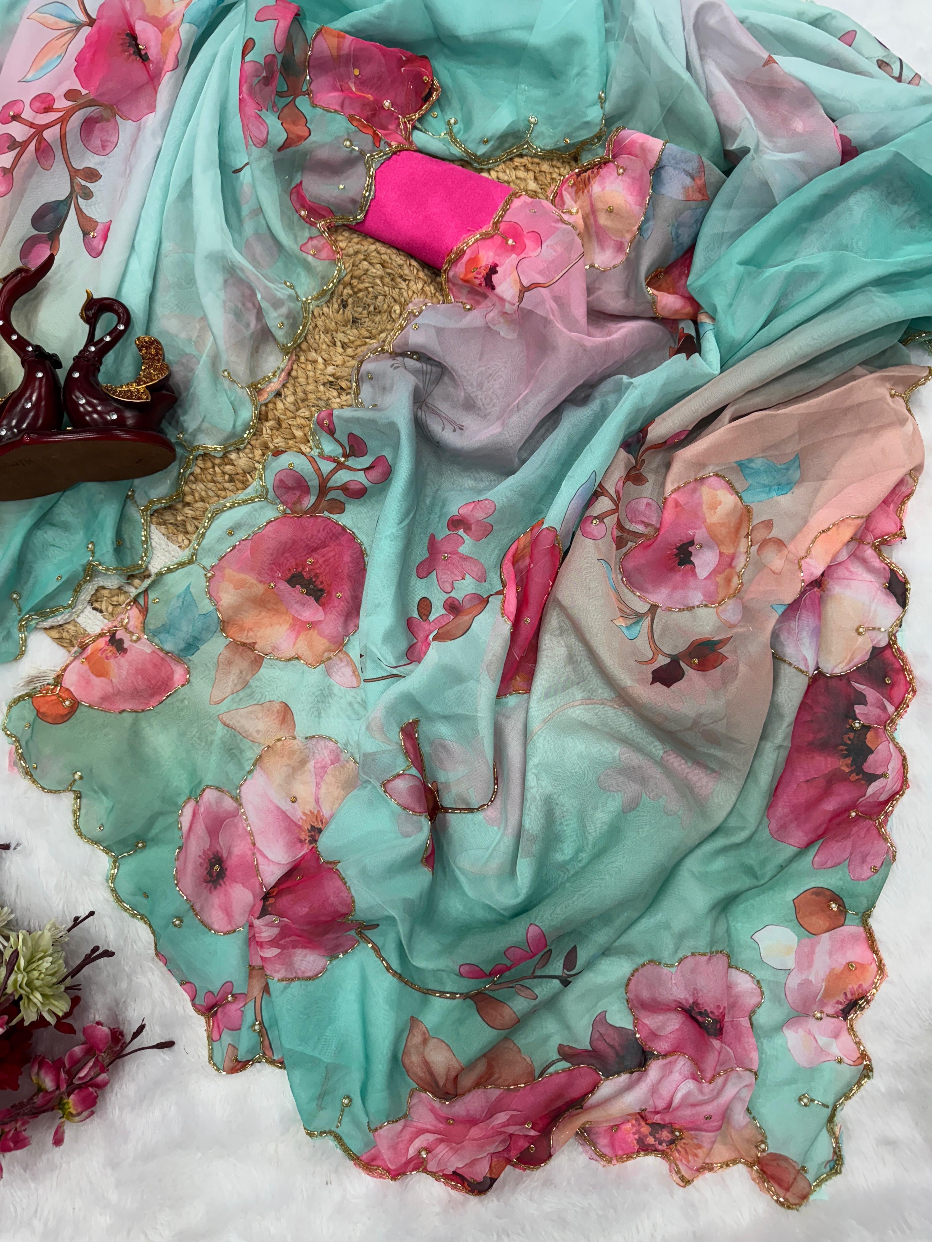 Exclusive Floral Handwork Saree Collection