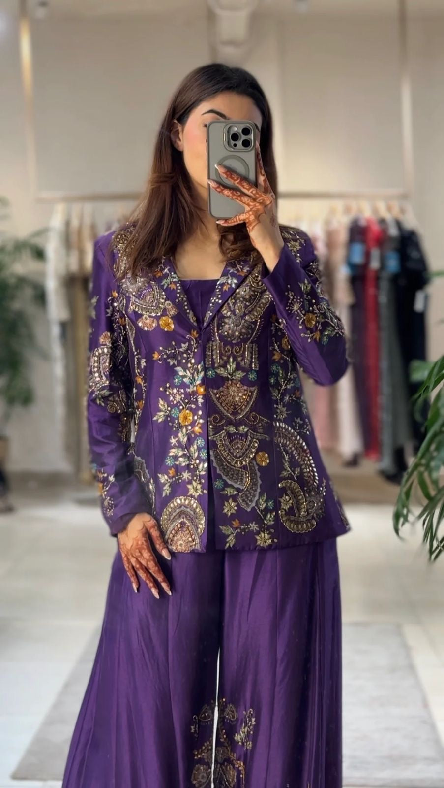 Designer Chinon 3-Piece Plazzo Set with Sequin Embroidery