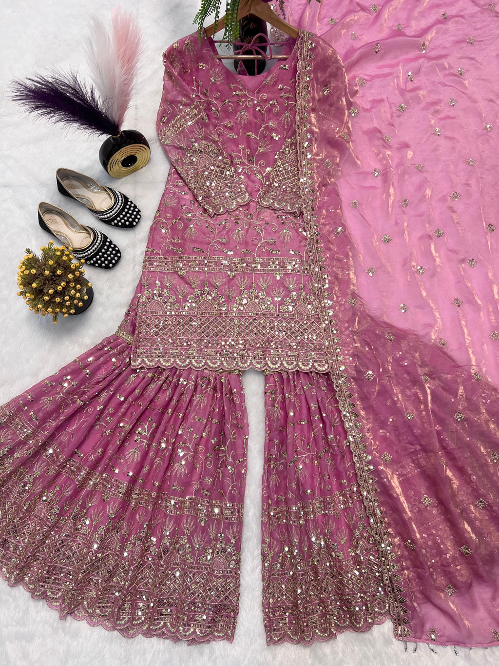 New Designer Party Wear Top, Sharara Palazzo & Dupatta Set