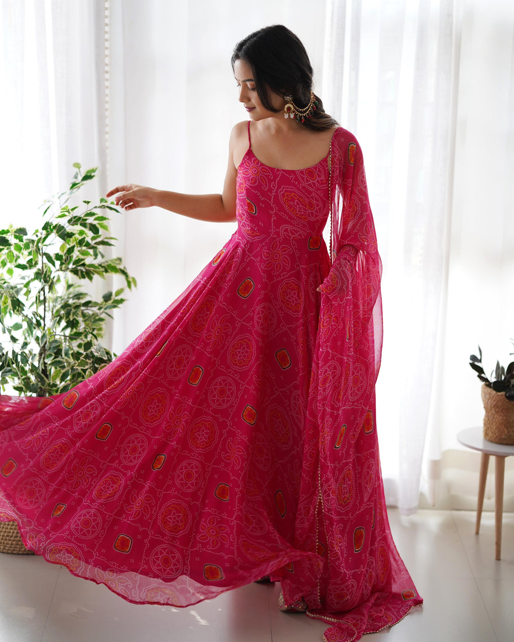 Lightweight Chiffon Bandhej Fully Flare Gown