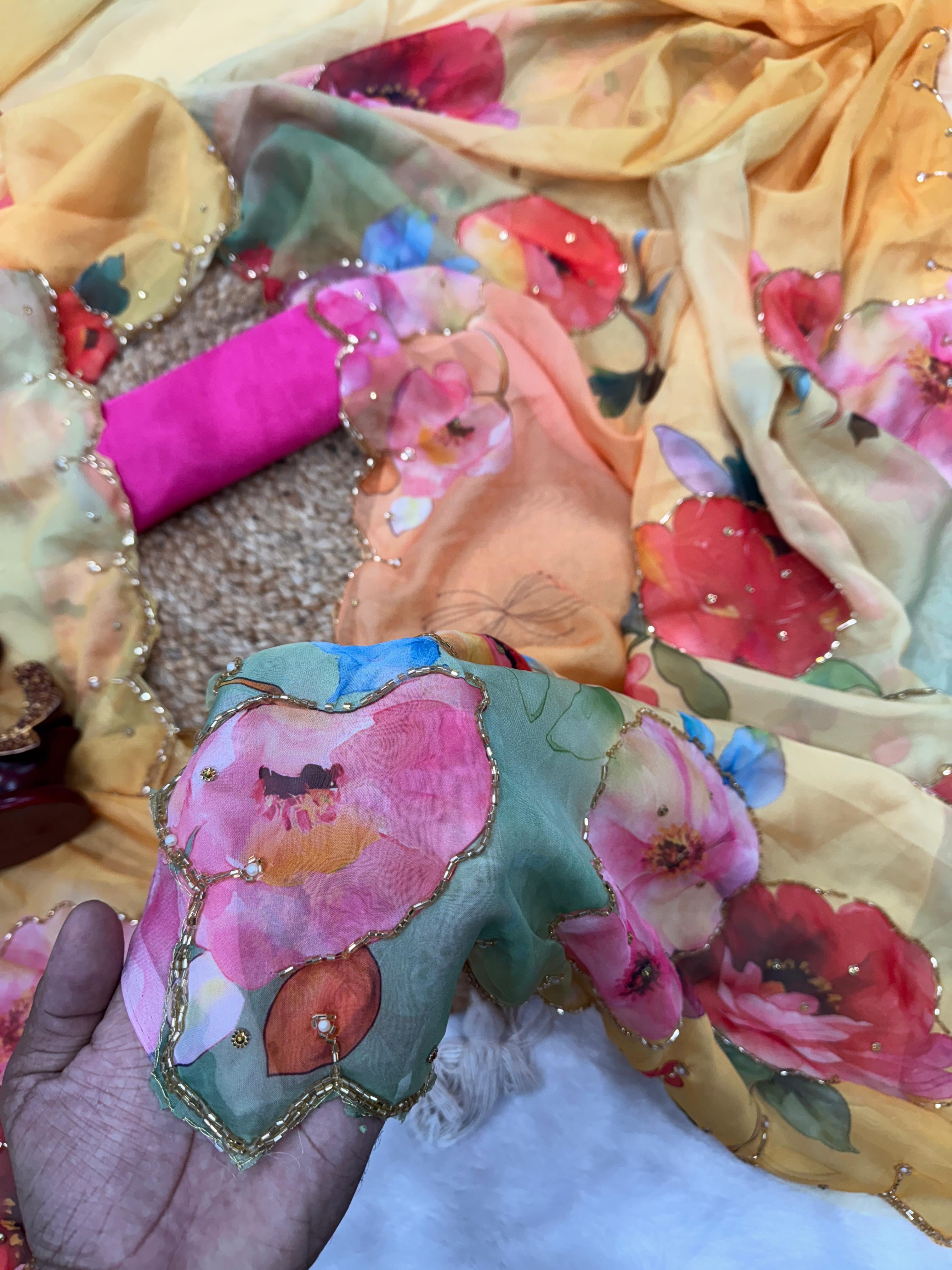 Exclusive Floral Handwork Saree Collection