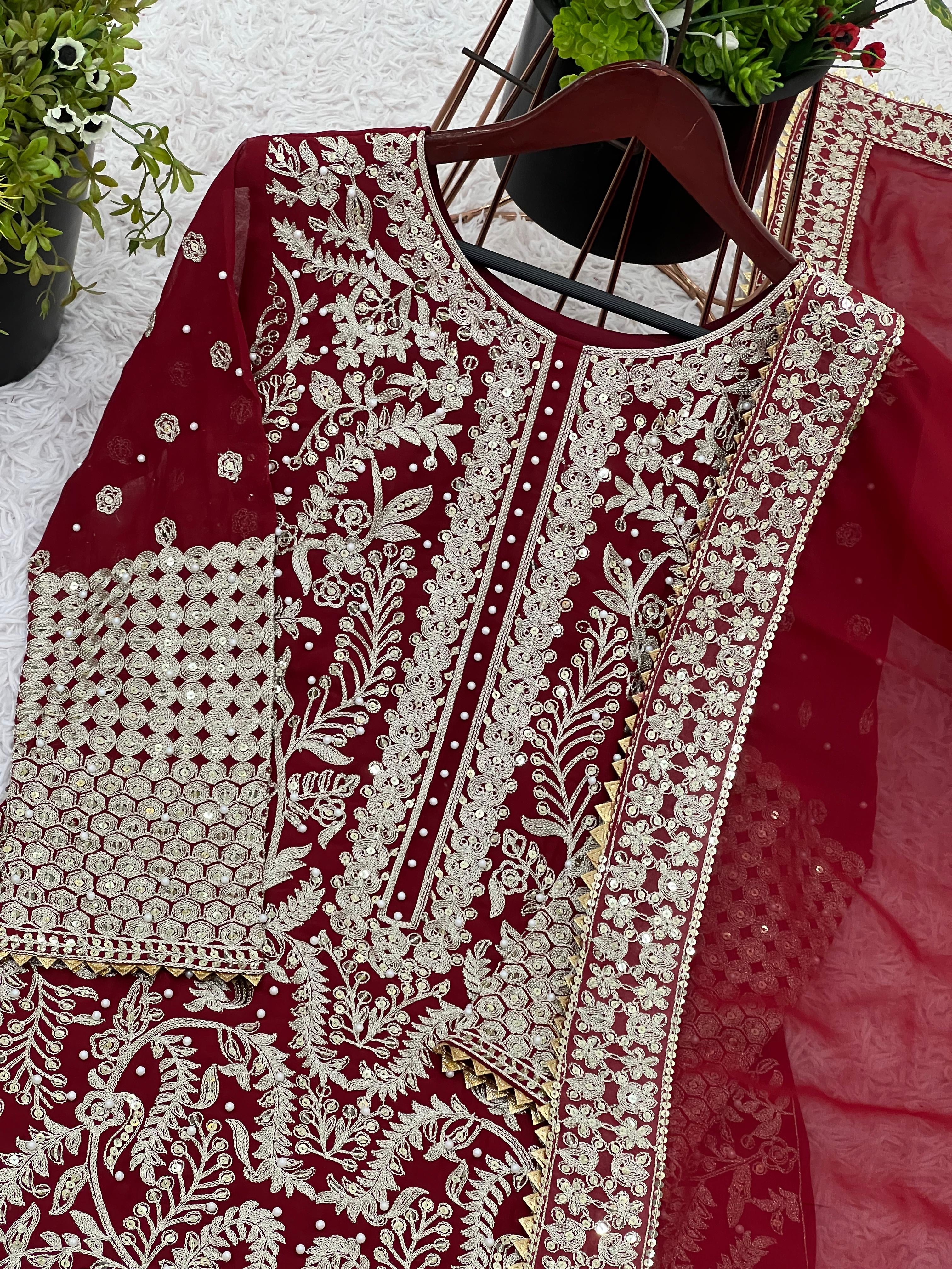 Designer Party Wear Top–Palazzo–Dupatta Set