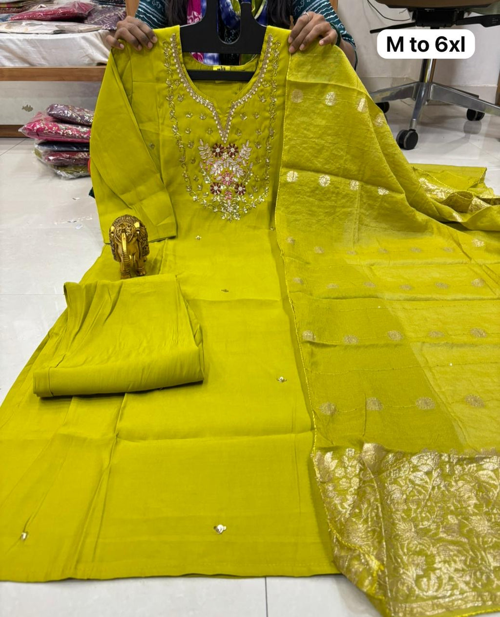 Premium Handwork Kurti, Pant & Banarasi Dupatta Set