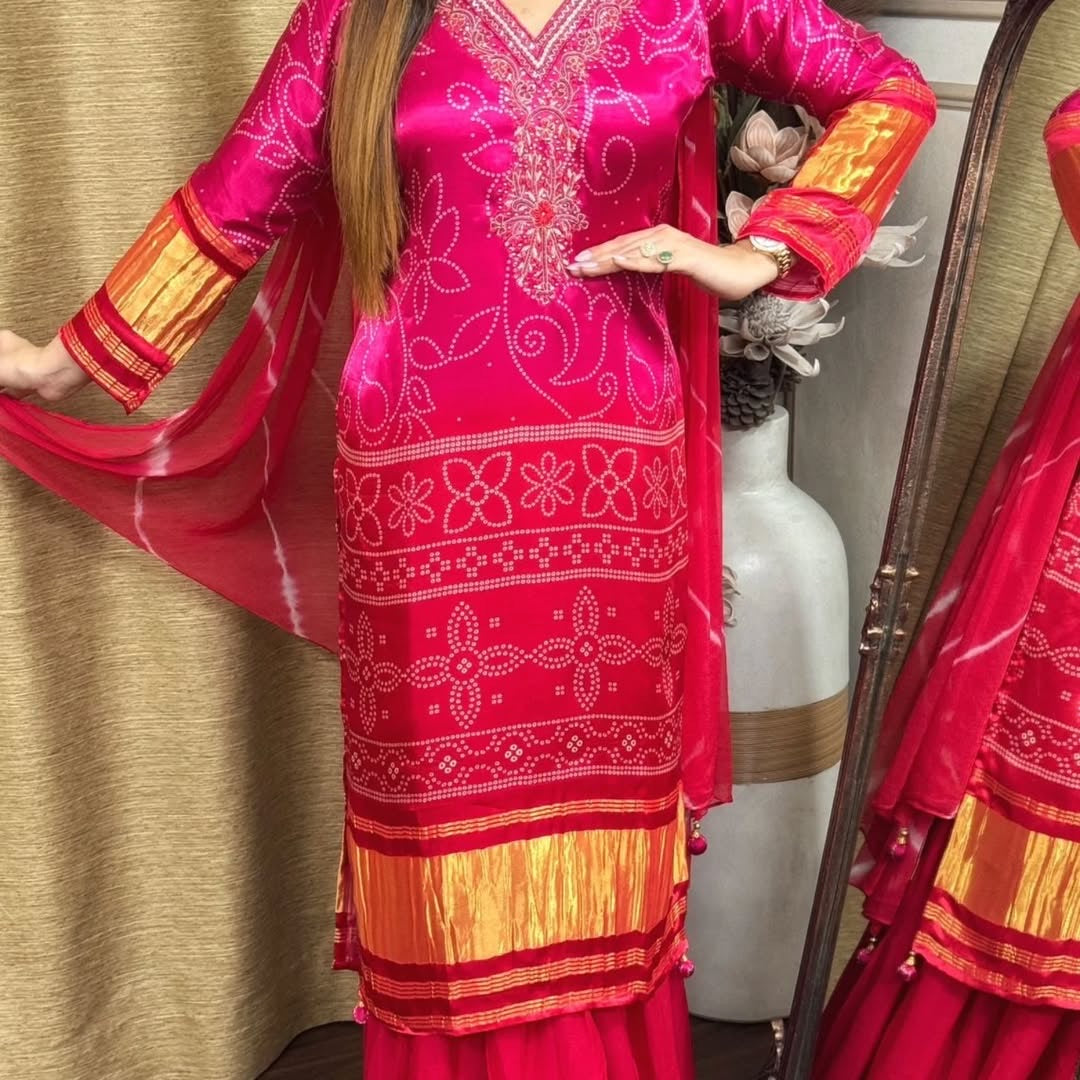 Exclusive Ombre Bandhani-Inspired Three-Piece Suit Set