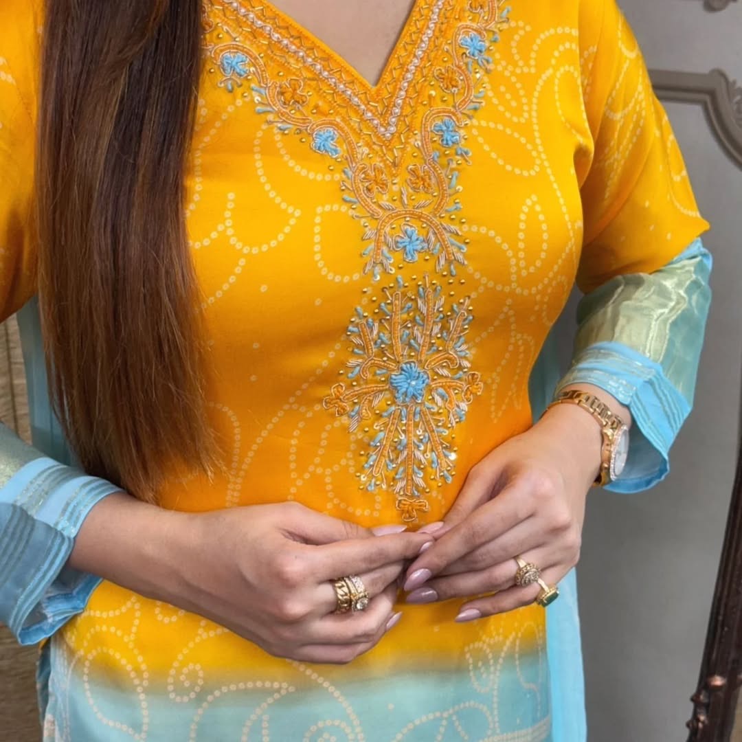 Exclusive Ombre Bandhani-Inspired Three-Piece Suit Set