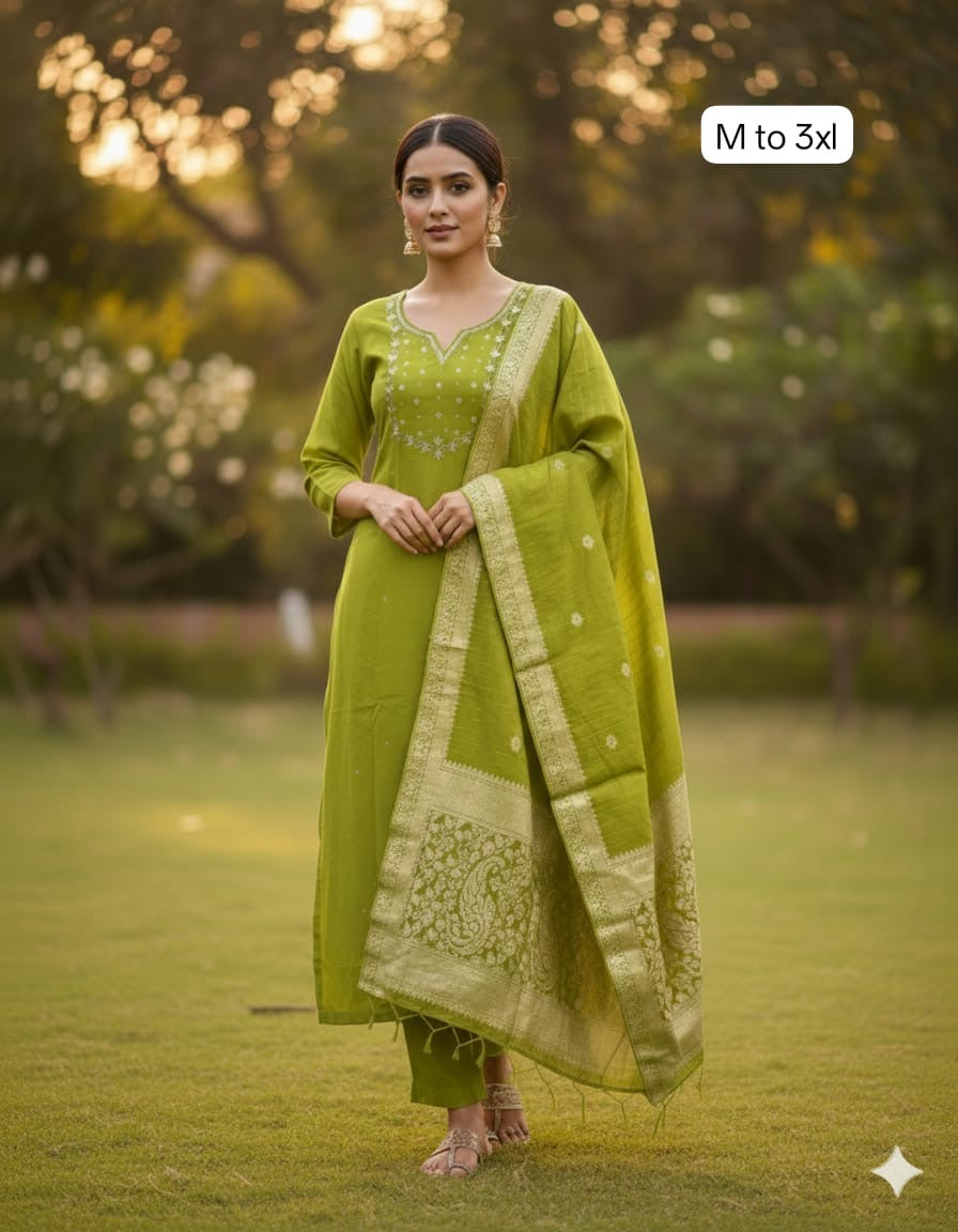 Premium Handwork Kurti Set with Banarasi Dupatta