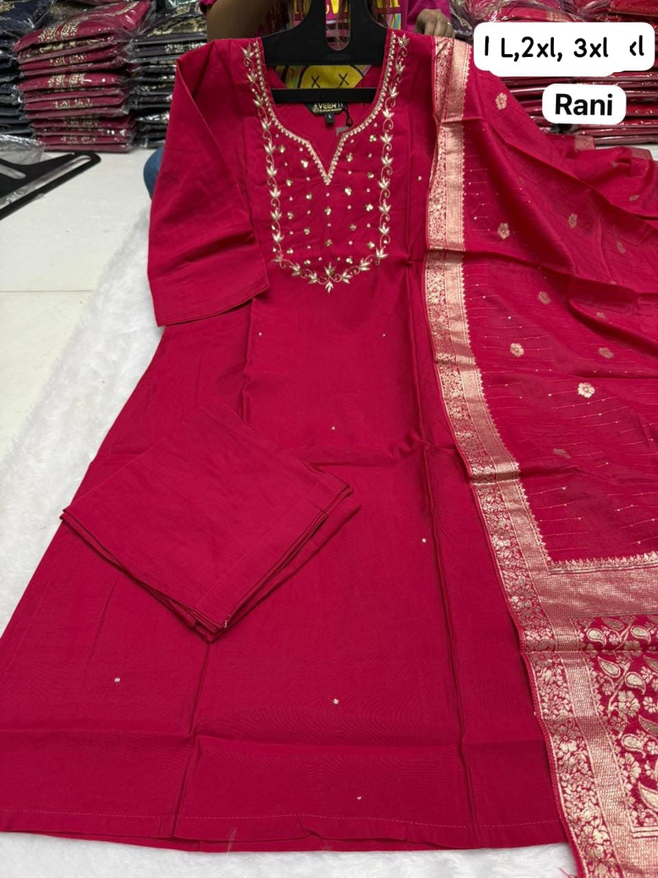 Premium Handwork Kurti Set with Banarasi Dupatta