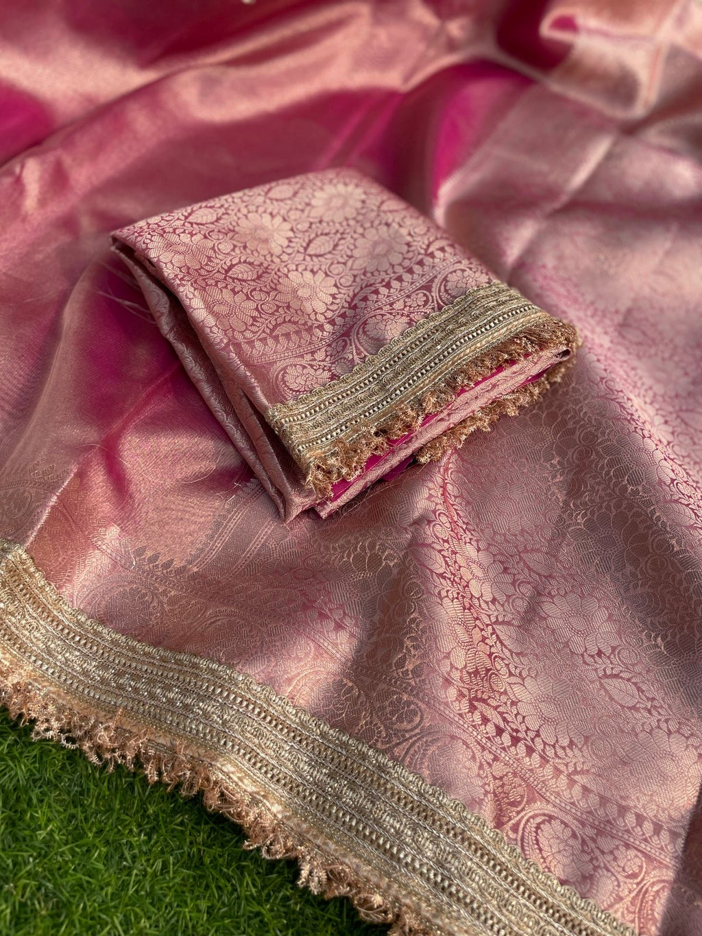 Banarasi Tissue Silk Saree with Double Lace Border