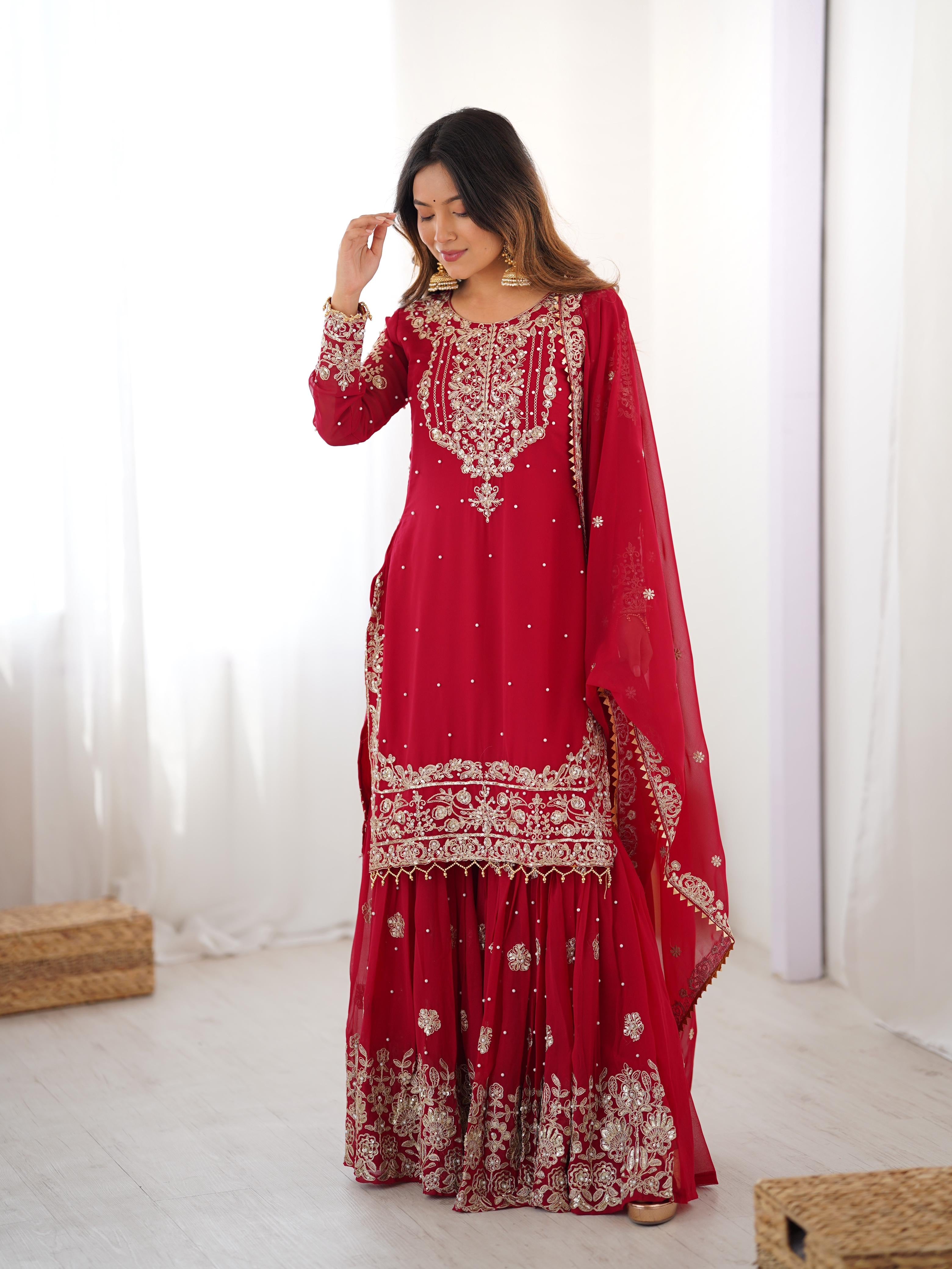 Velvet Embroidered Sharara Set