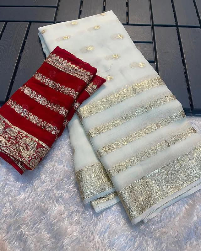 Viscose Georgette Saree with Contrast Running Blouse