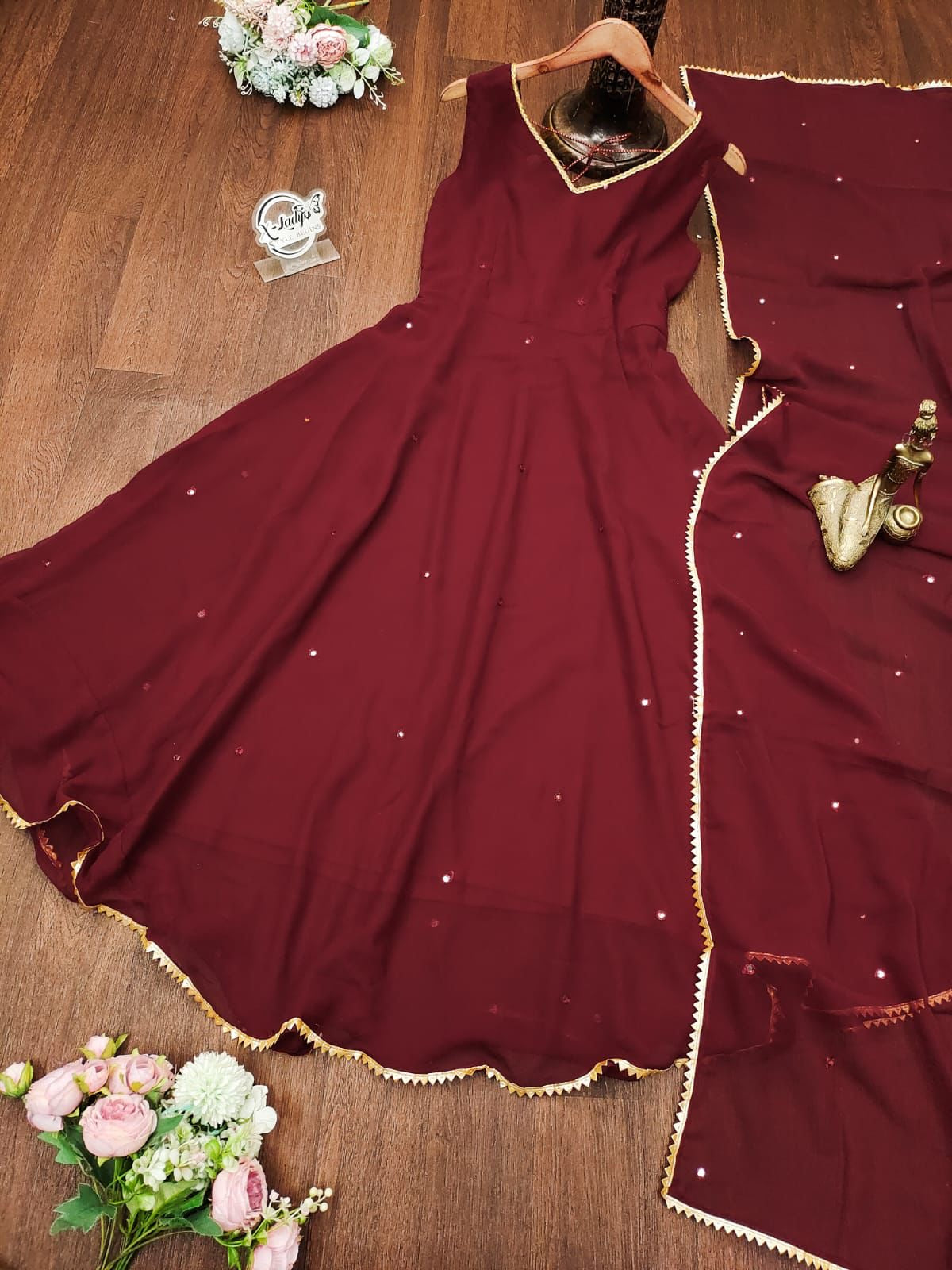 Floral Embroidered Anarkali Gown with Dupatta