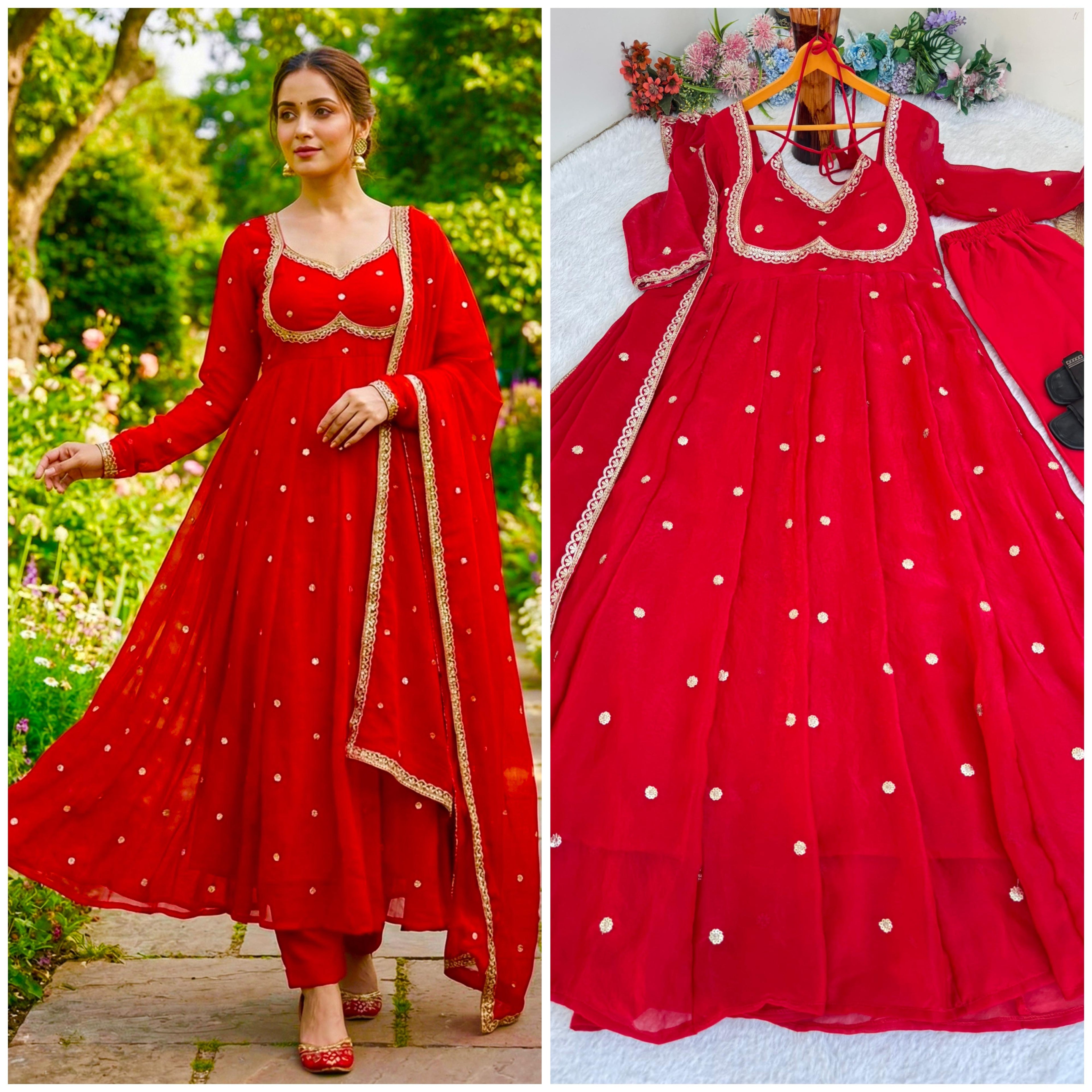 Fendi Satin Gown Set with Dupatta & Pant