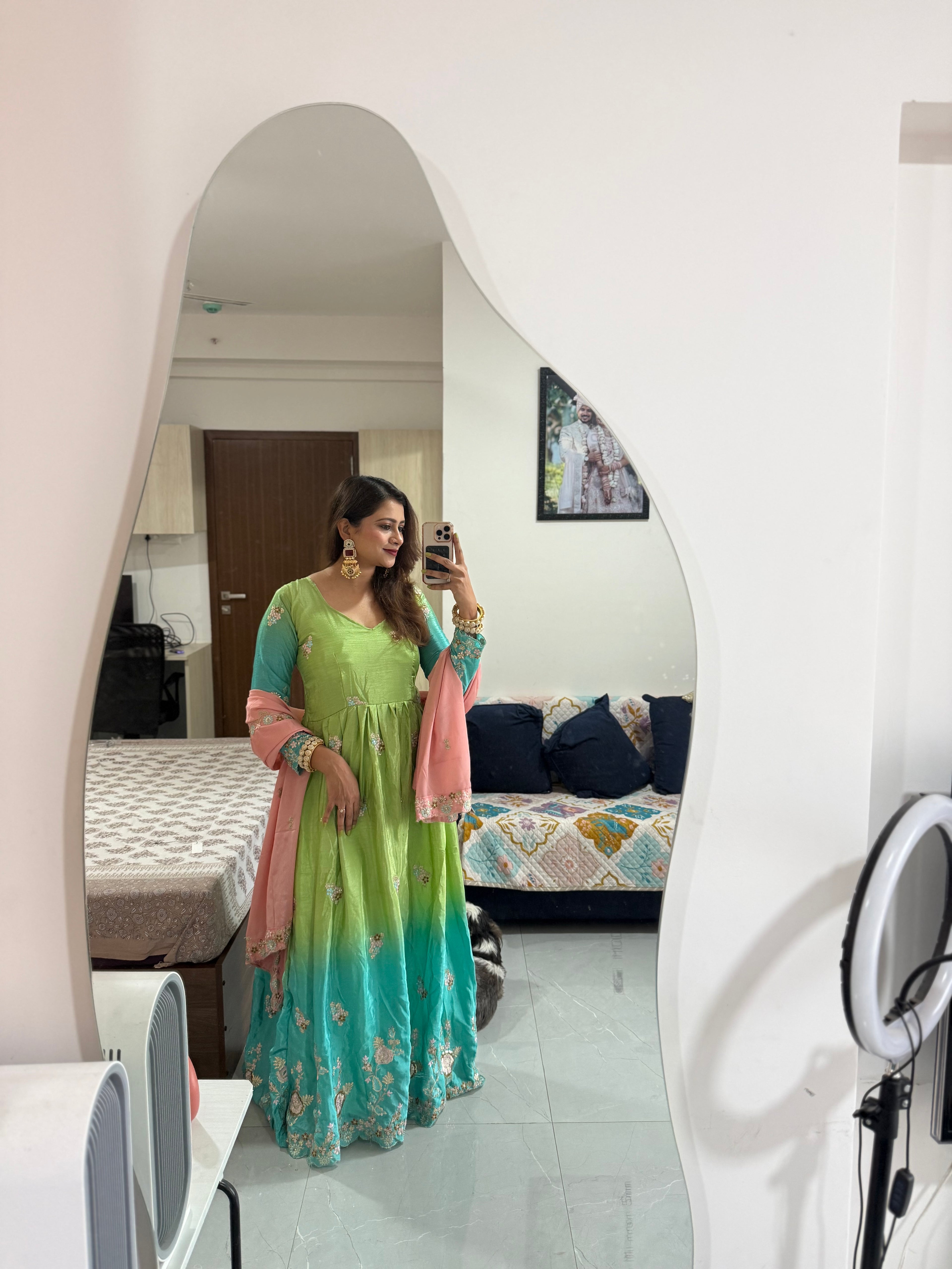 Embroidered Chinon Gown Set