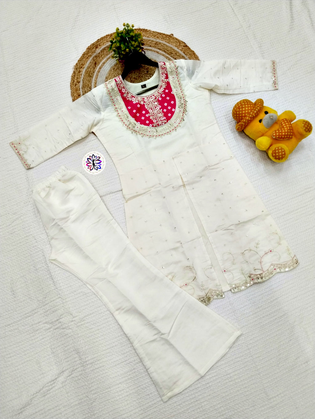 Stylish Roman Silk Top & Bottom Set