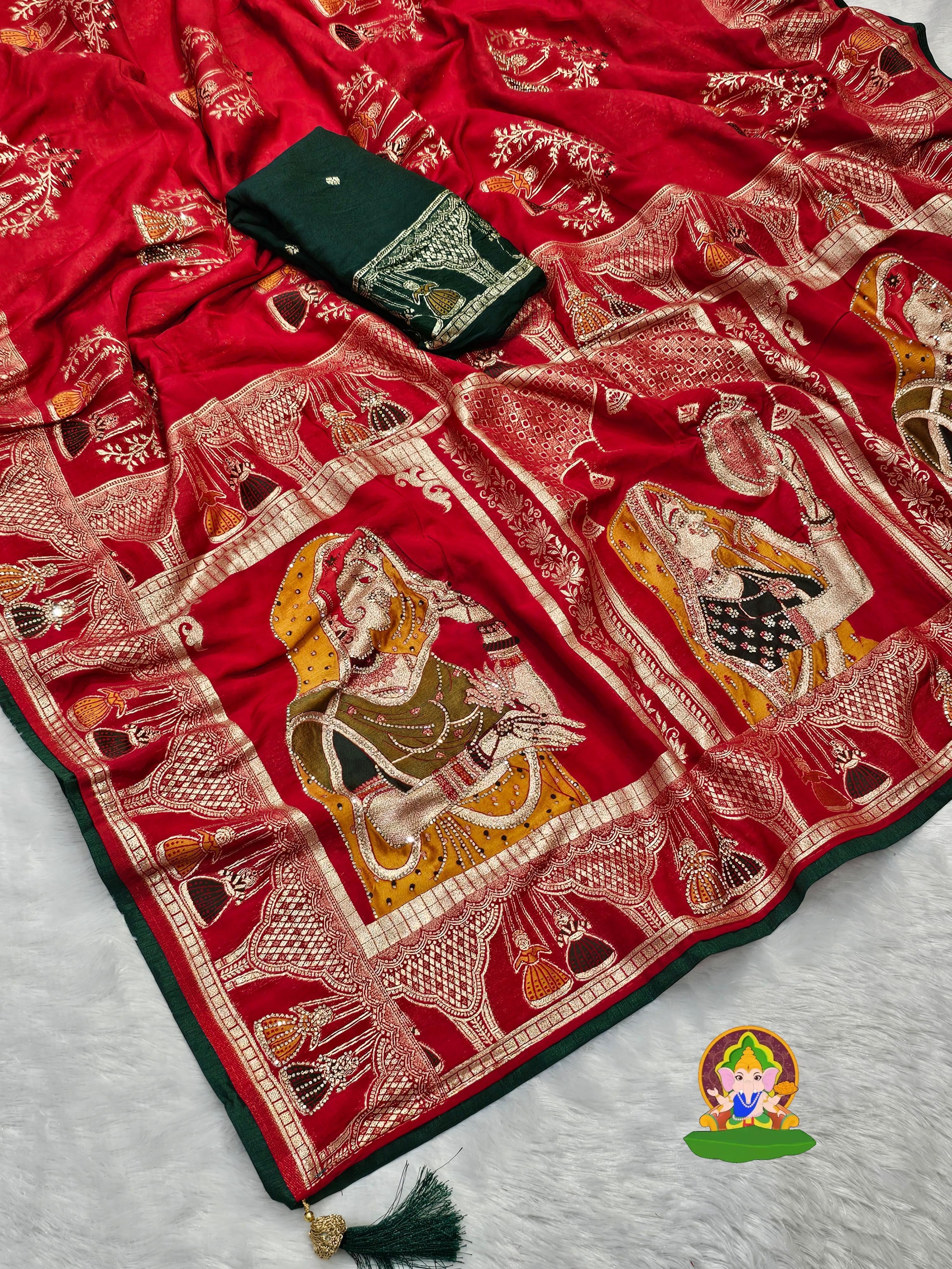 Pure Dola Viscose Meenakari Jacquard Weaving Saree