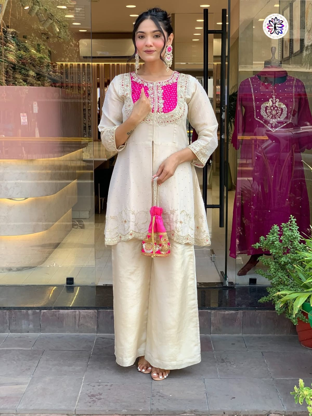 Stylish Roman Silk Top & Bottom Set