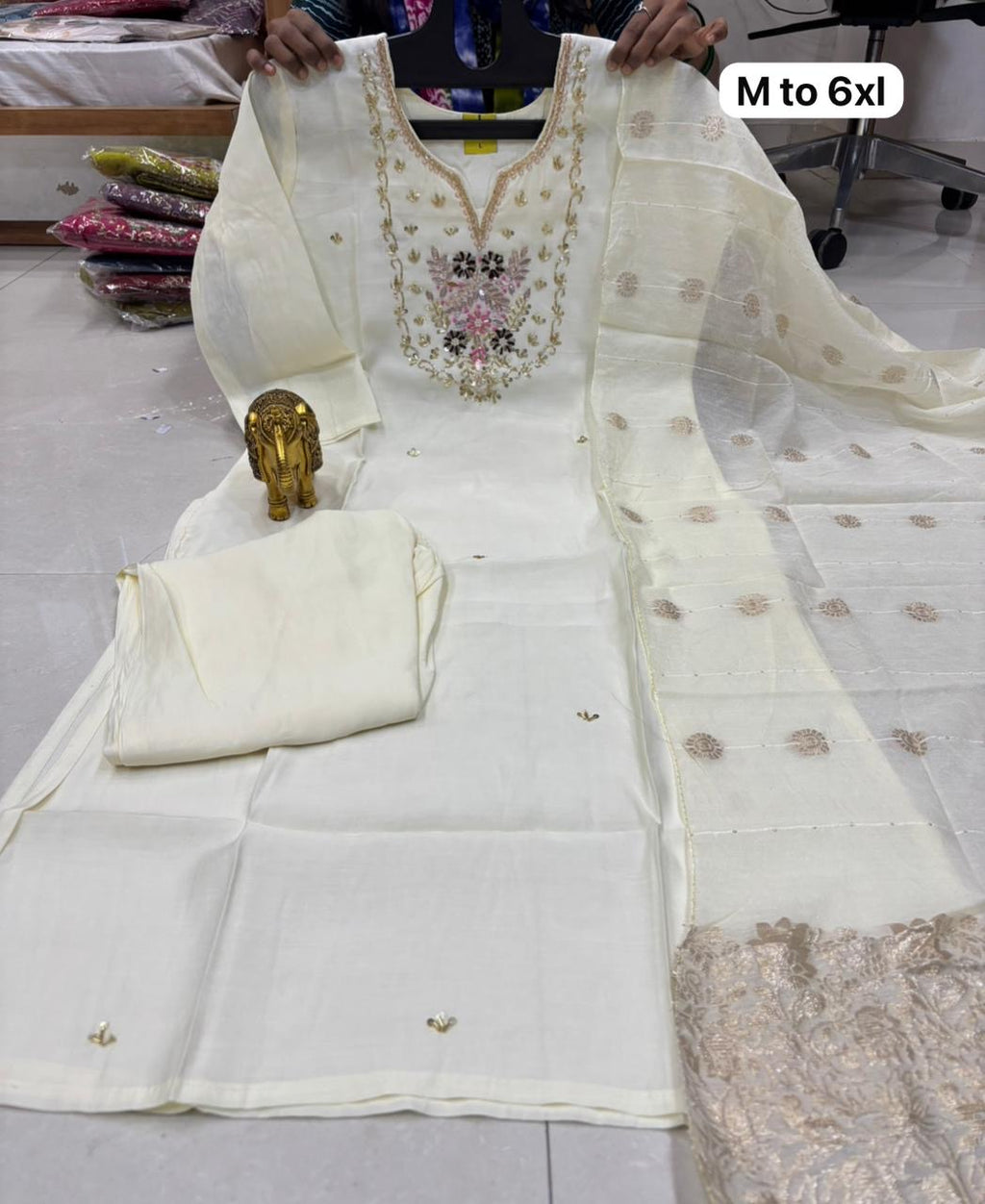 Premium Handwork Kurti, Pant & Banarasi Dupatta Set