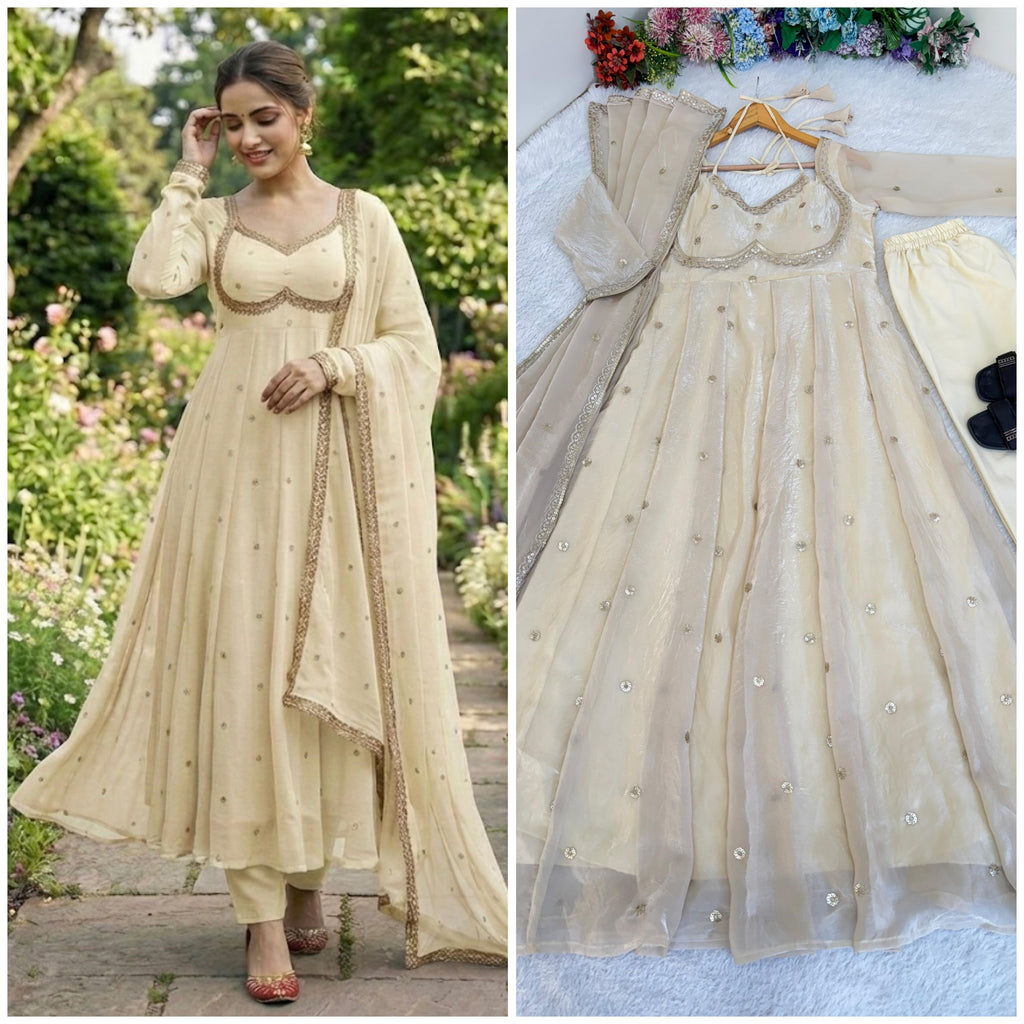 Fendi Satin Gown Set with Dupatta & Pant