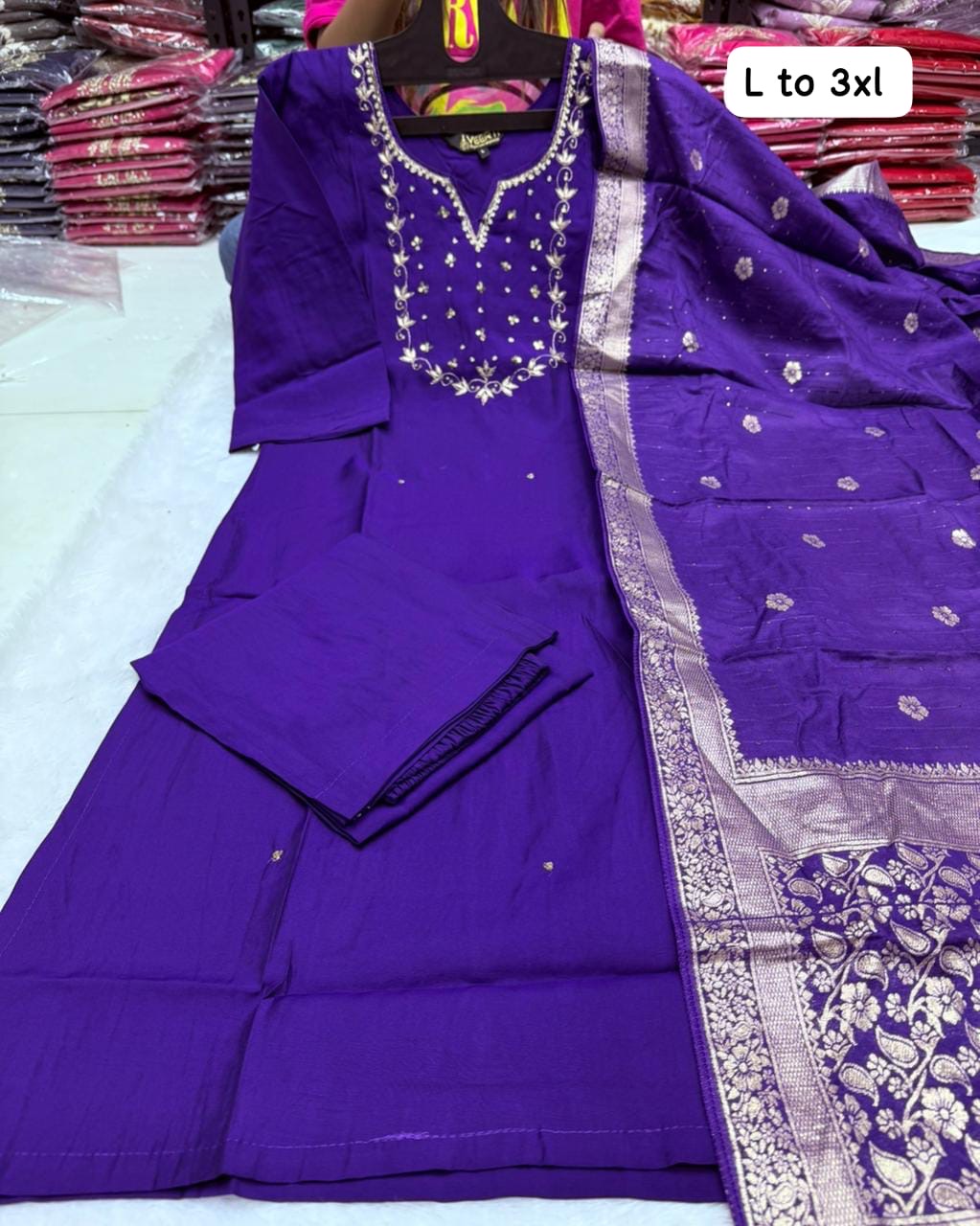 Premium Handwork Kurti Set with Banarasi Dupatta