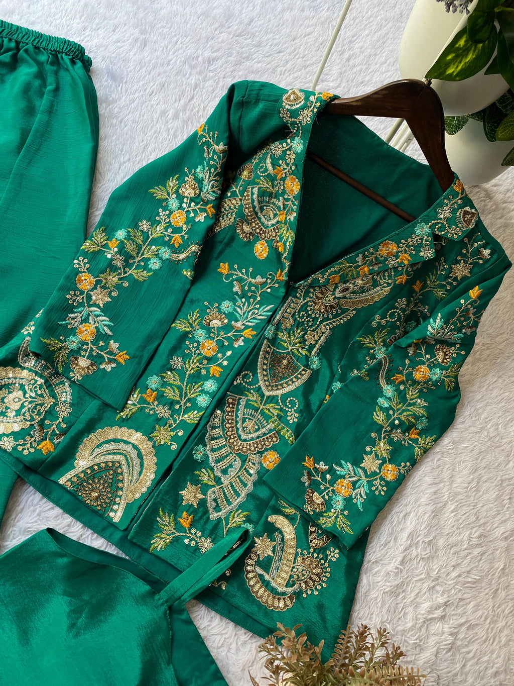 Designer Chinon 3-Piece Plazzo Set with Sequin Embroidery