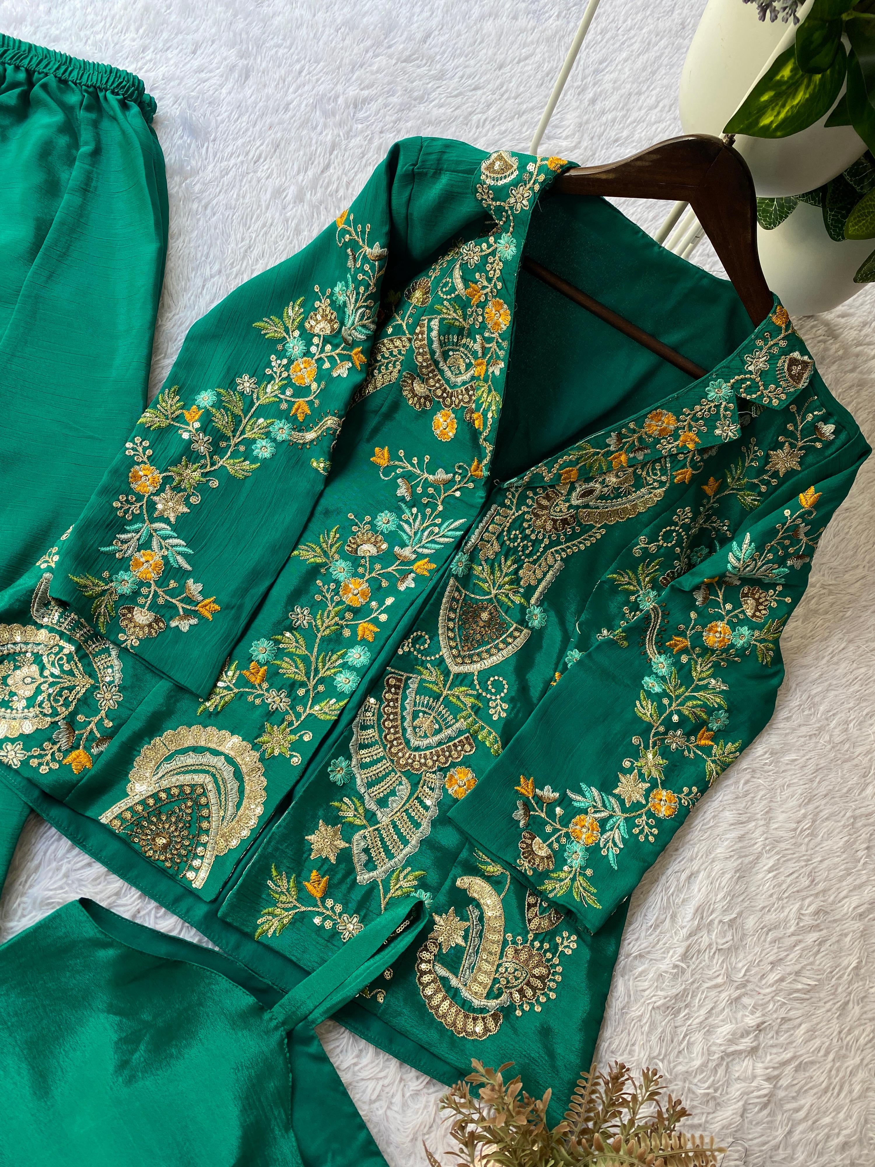 Designer Chinon 3-Piece Plazzo Set with Sequin Embroidery