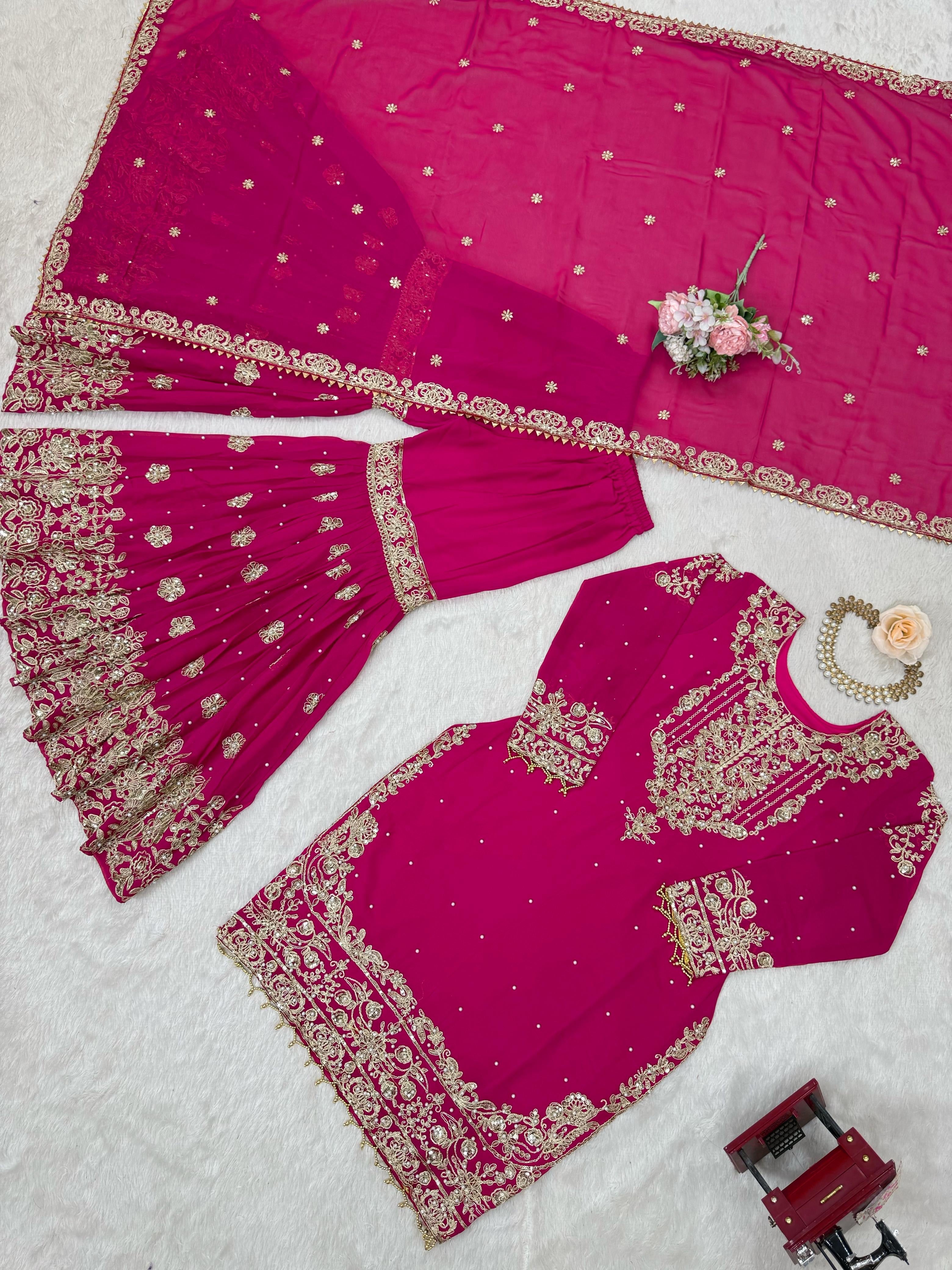 Velvet Embroidered Sharara Set