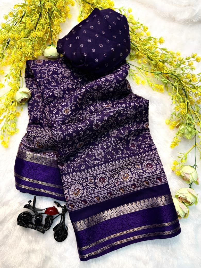 Soft Cotton Silk Ajrakh Design Saree with Contrast Zari Border