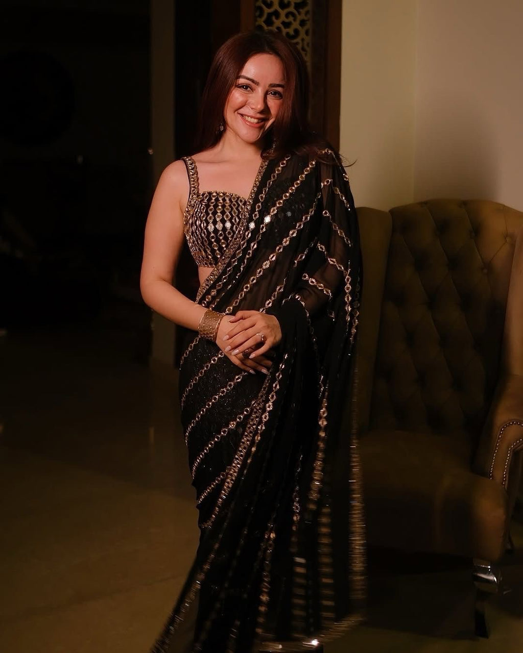 Mirror Work Georgette Saree