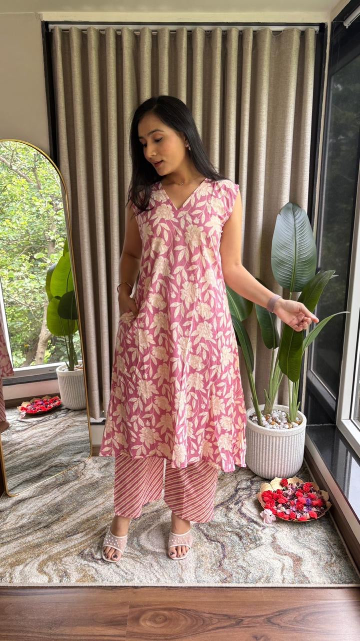 Sleeveless A-Line Kurti Palazzo Set
