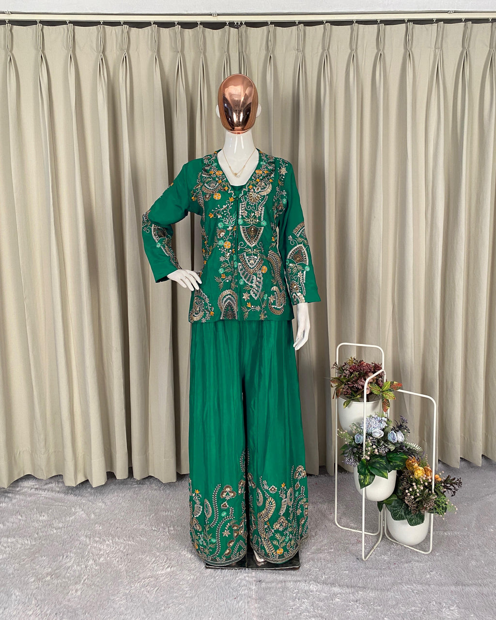 Designer Chinon 3-Piece Plazzo Set with Sequin Embroidery
