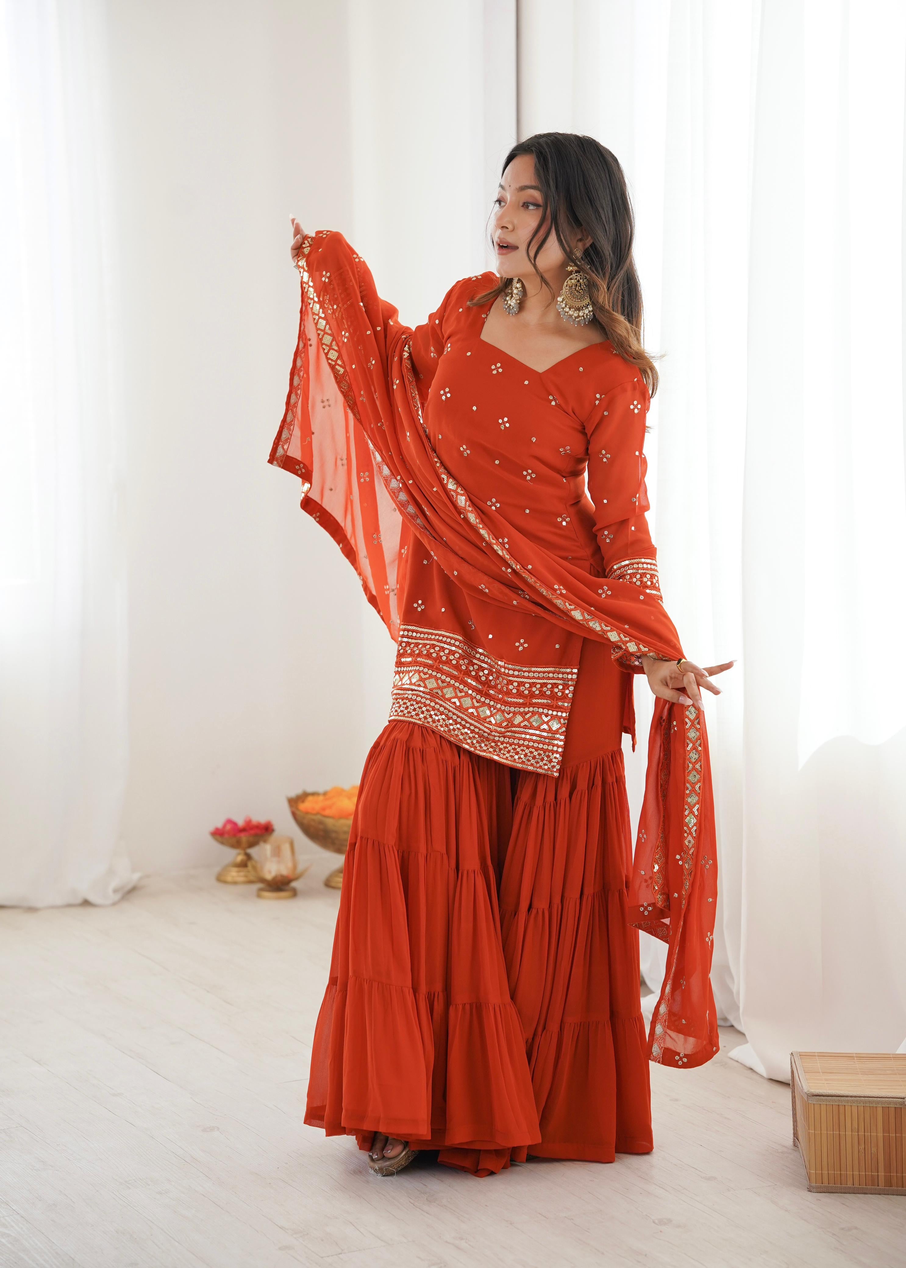 Embroidered Georgette Sharara Set