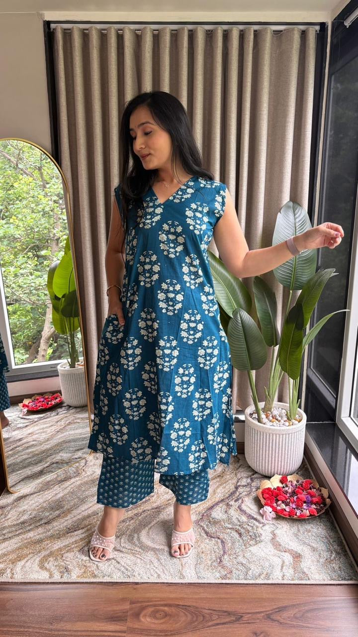 Sleeveless A-Line Kurti Palazzo Set