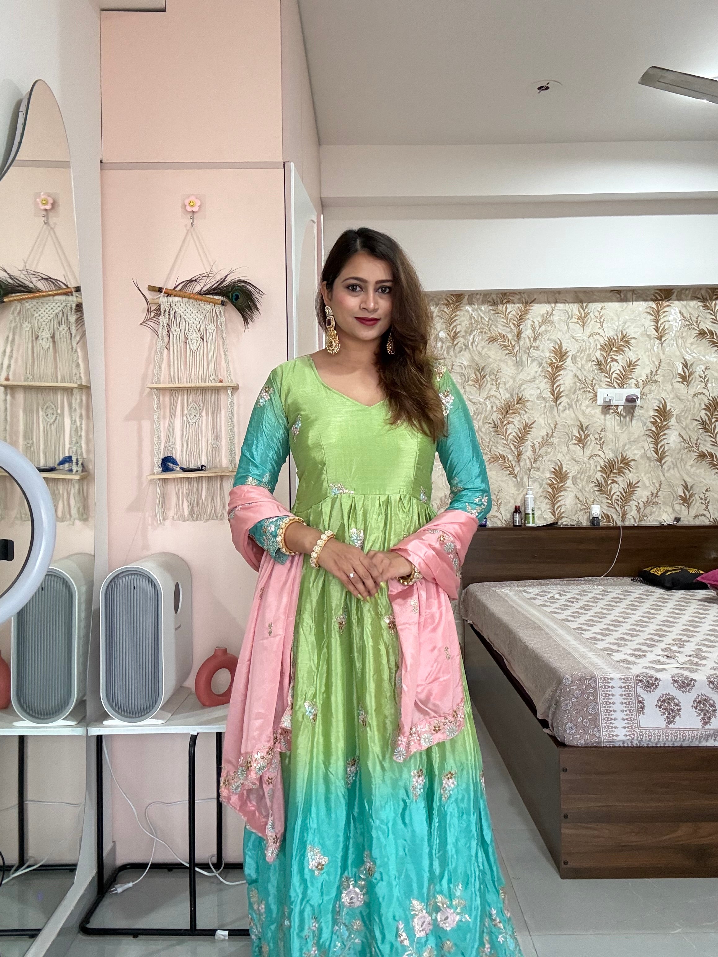 Embroidered Chinon Gown Set