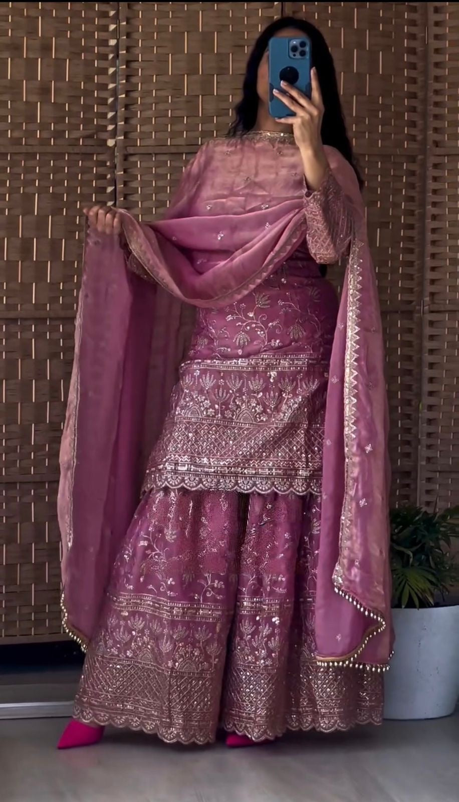 New Designer Party Wear Top, Sharara Palazzo & Dupatta Set