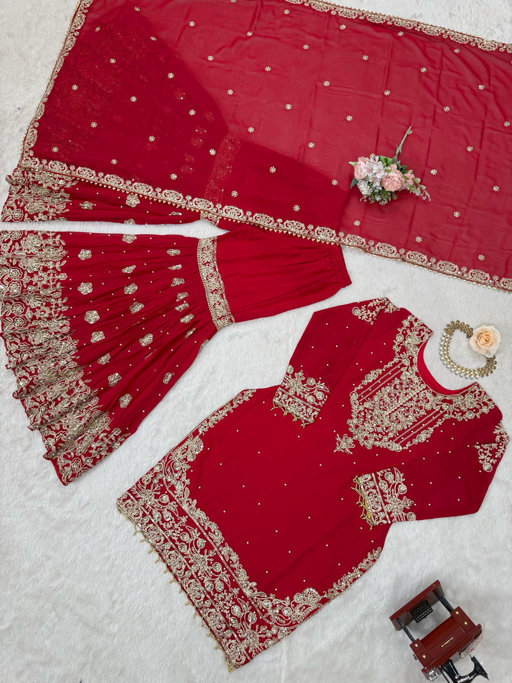 Velvet Embroidered Sharara Set