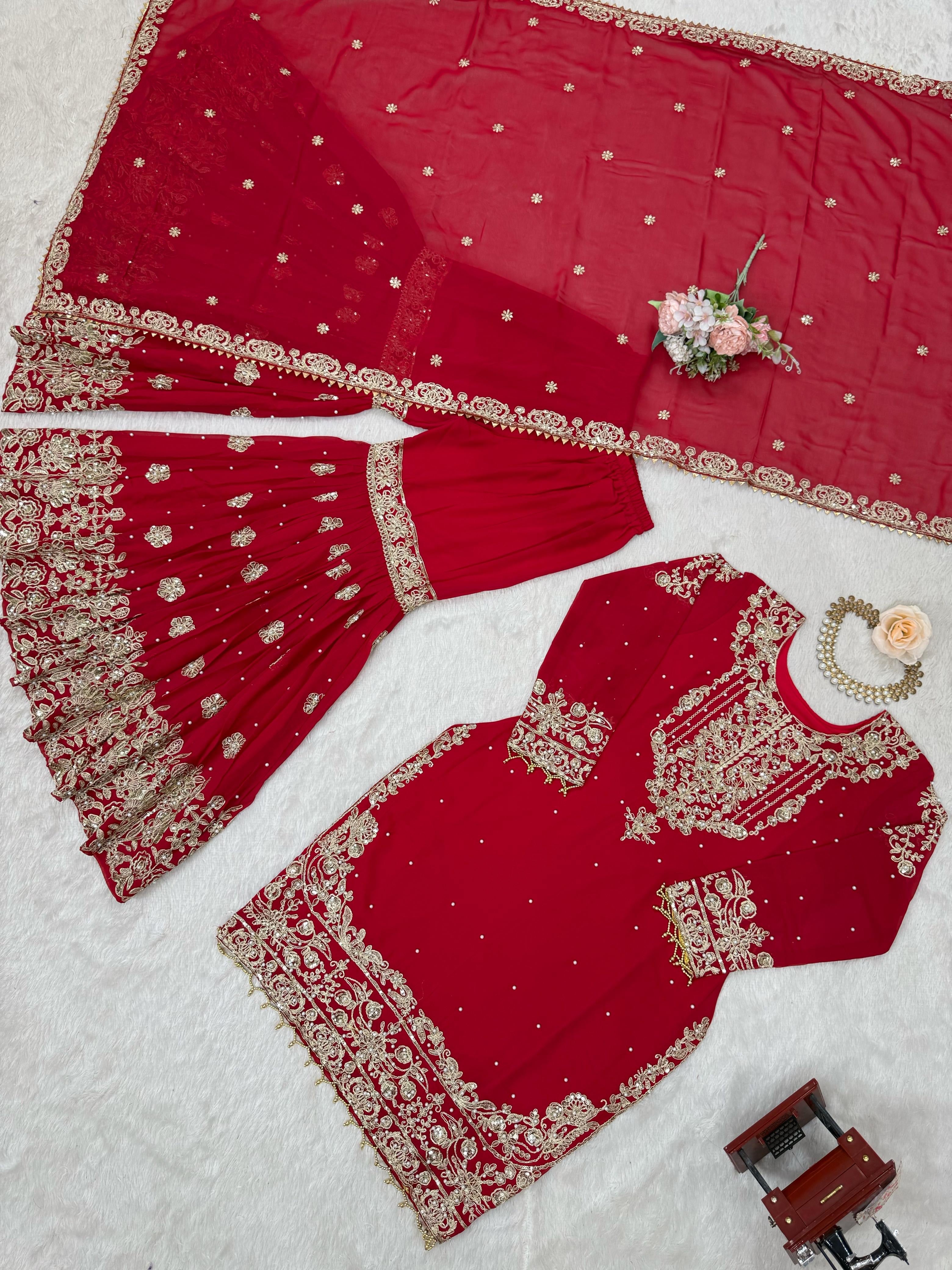 Velvet Embroidered Sharara Set