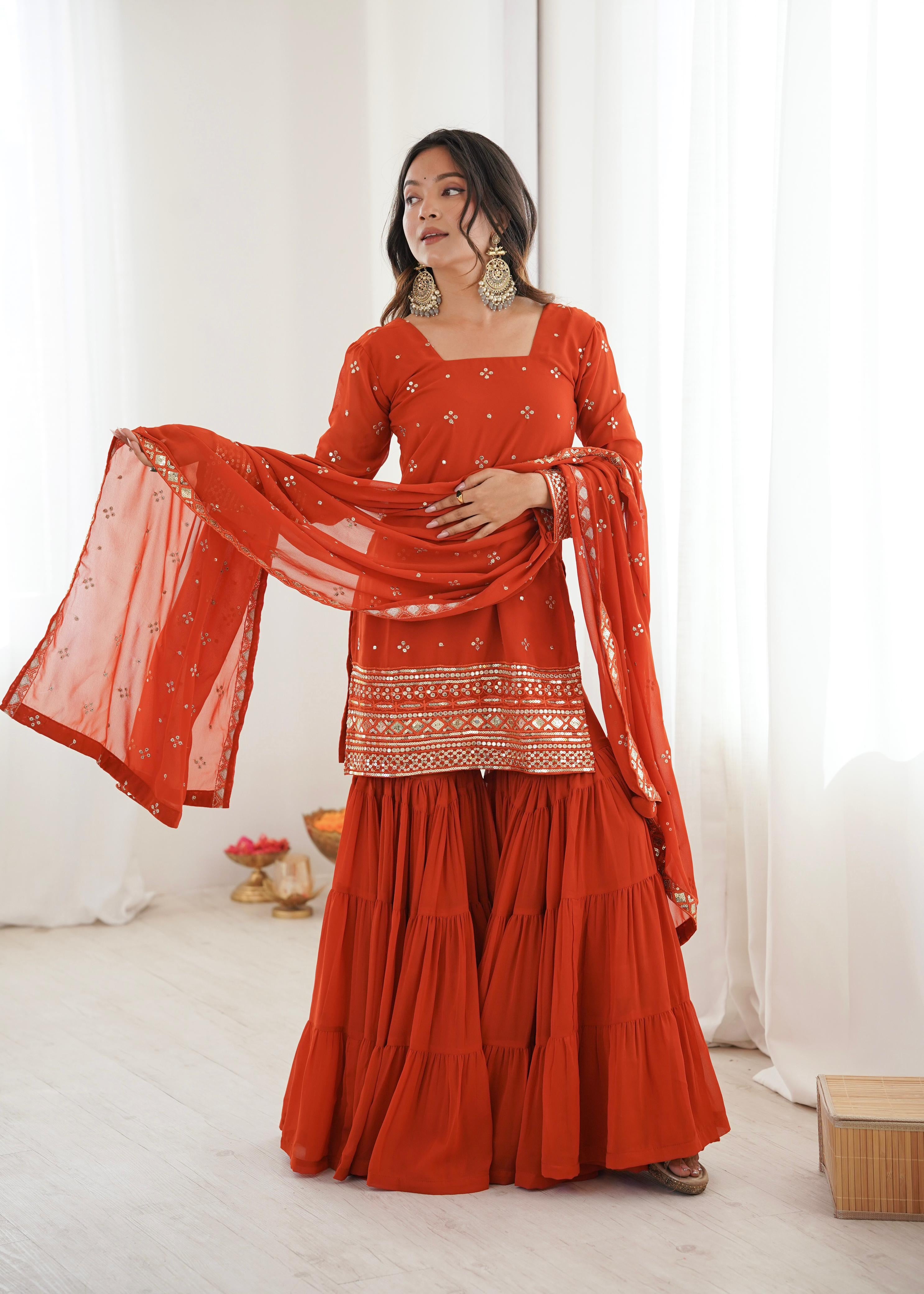 Embroidered Georgette Sharara Set